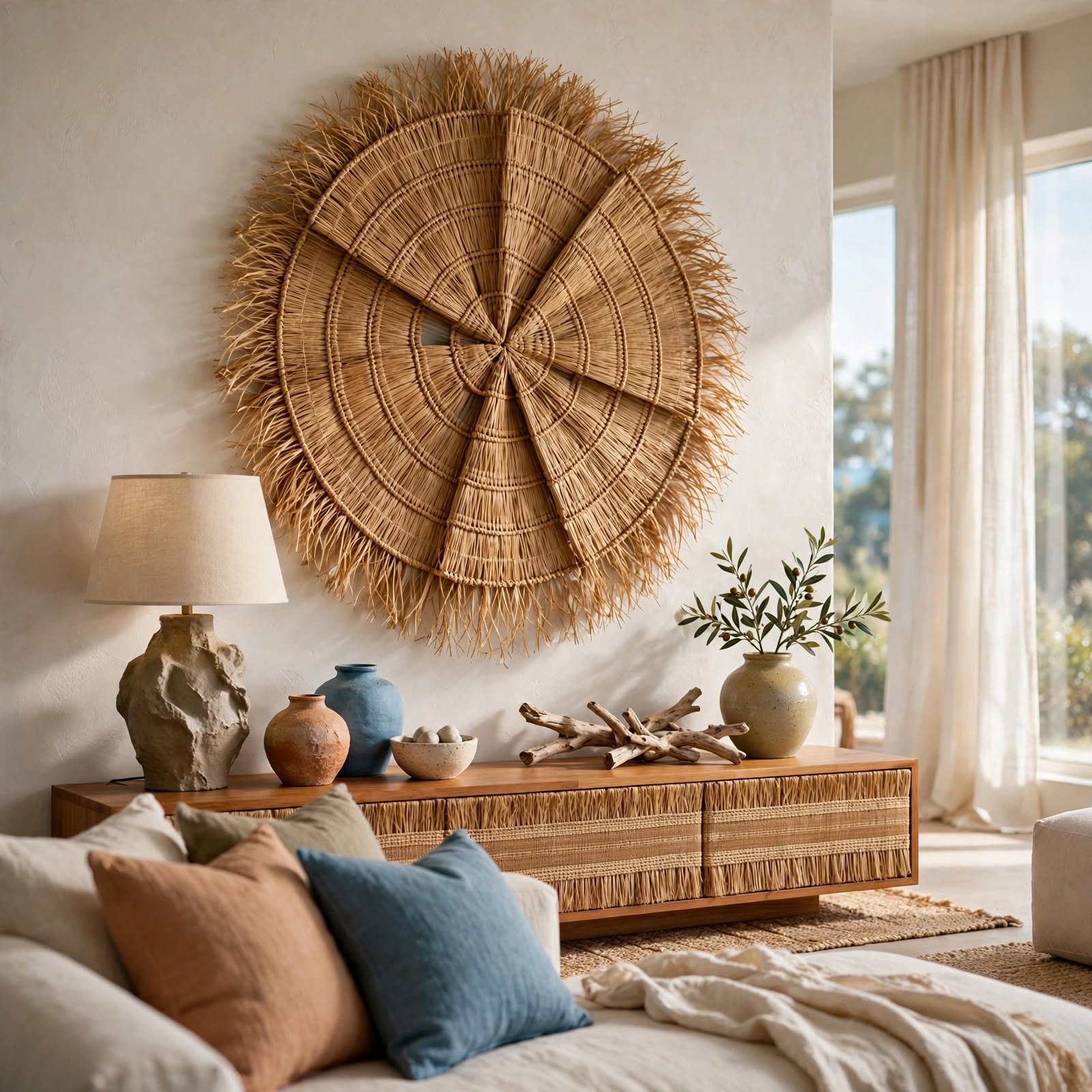 4. Woven Raffia Wall Fan for Wall Decor Ideas