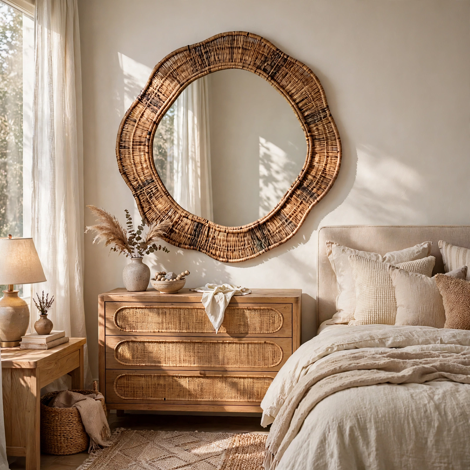 5. Woven Rattan Mirror for Bedroom Decor