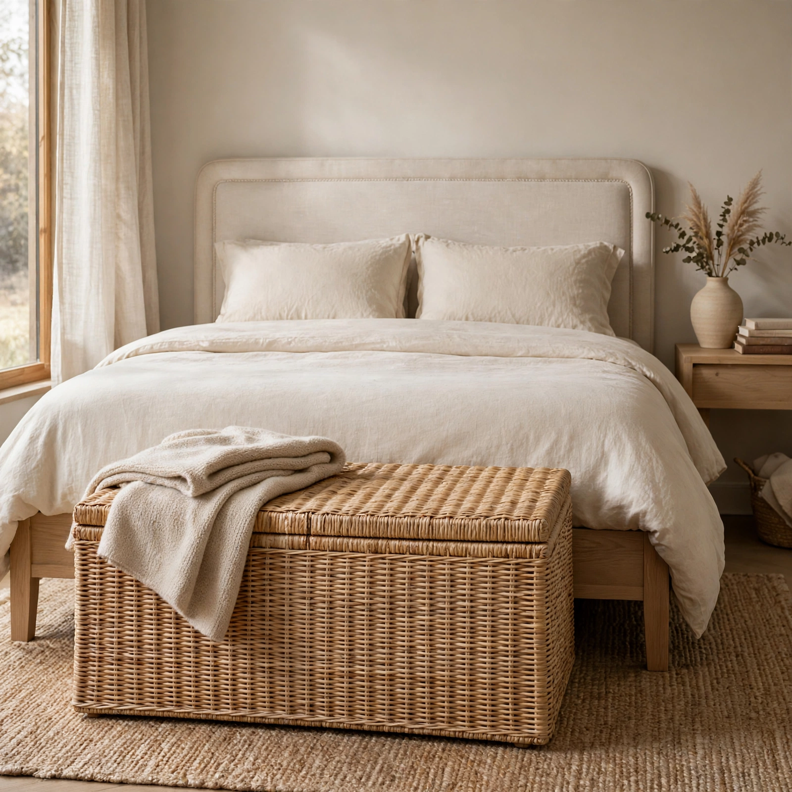 12. Woven Storage Ottoman for Bedroom Decor