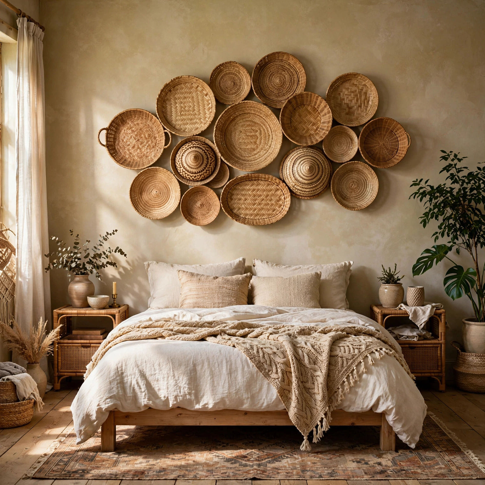 6. Woven Wall Basket Cluster for a Boho Bedroom