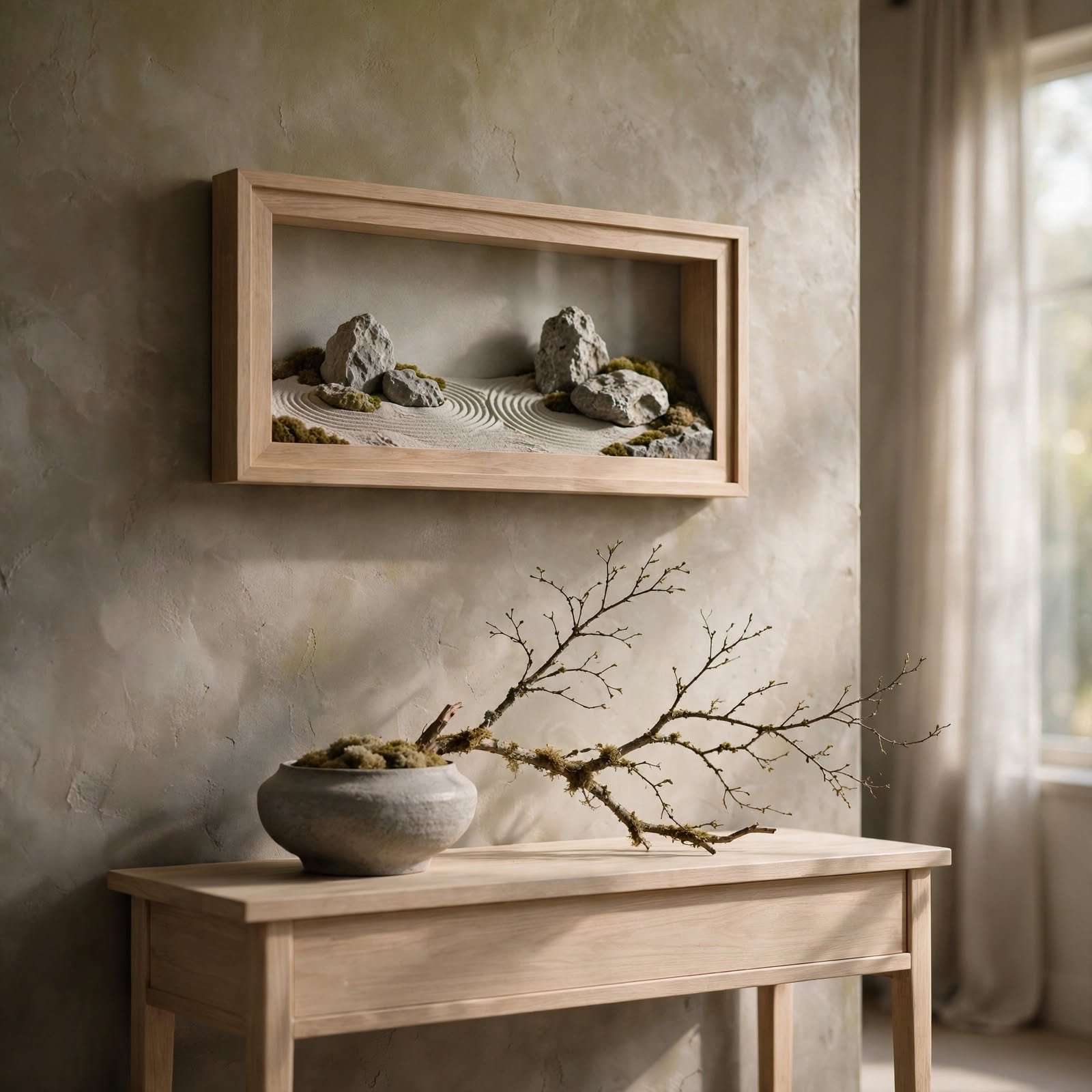 9. Zen Minimalist Rock Garden Frame for Wall Decor Aesthetic