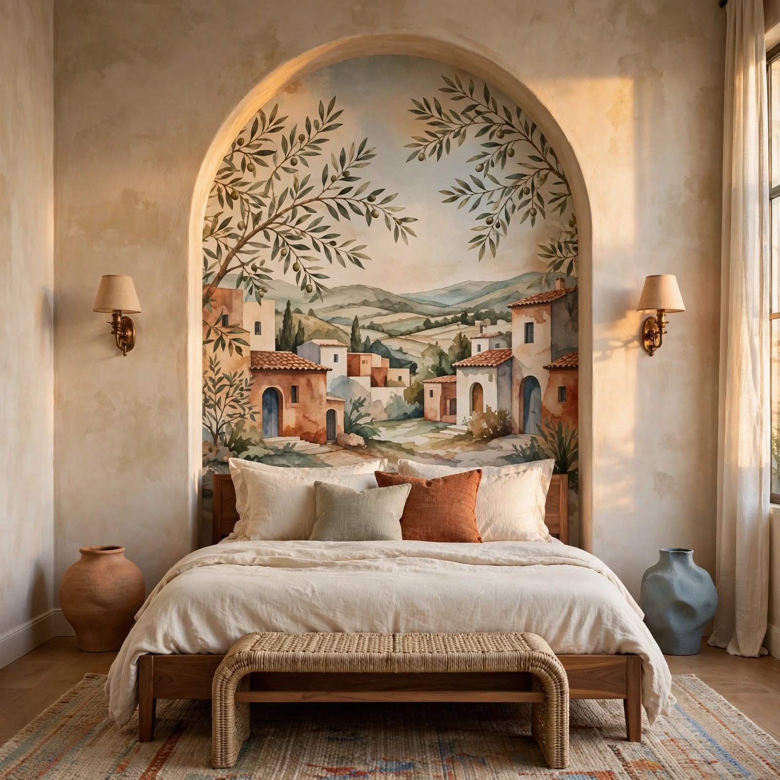 3. Arched Wallpaper Mural Behind Bed for Wallpaper Ideas for Bedroom