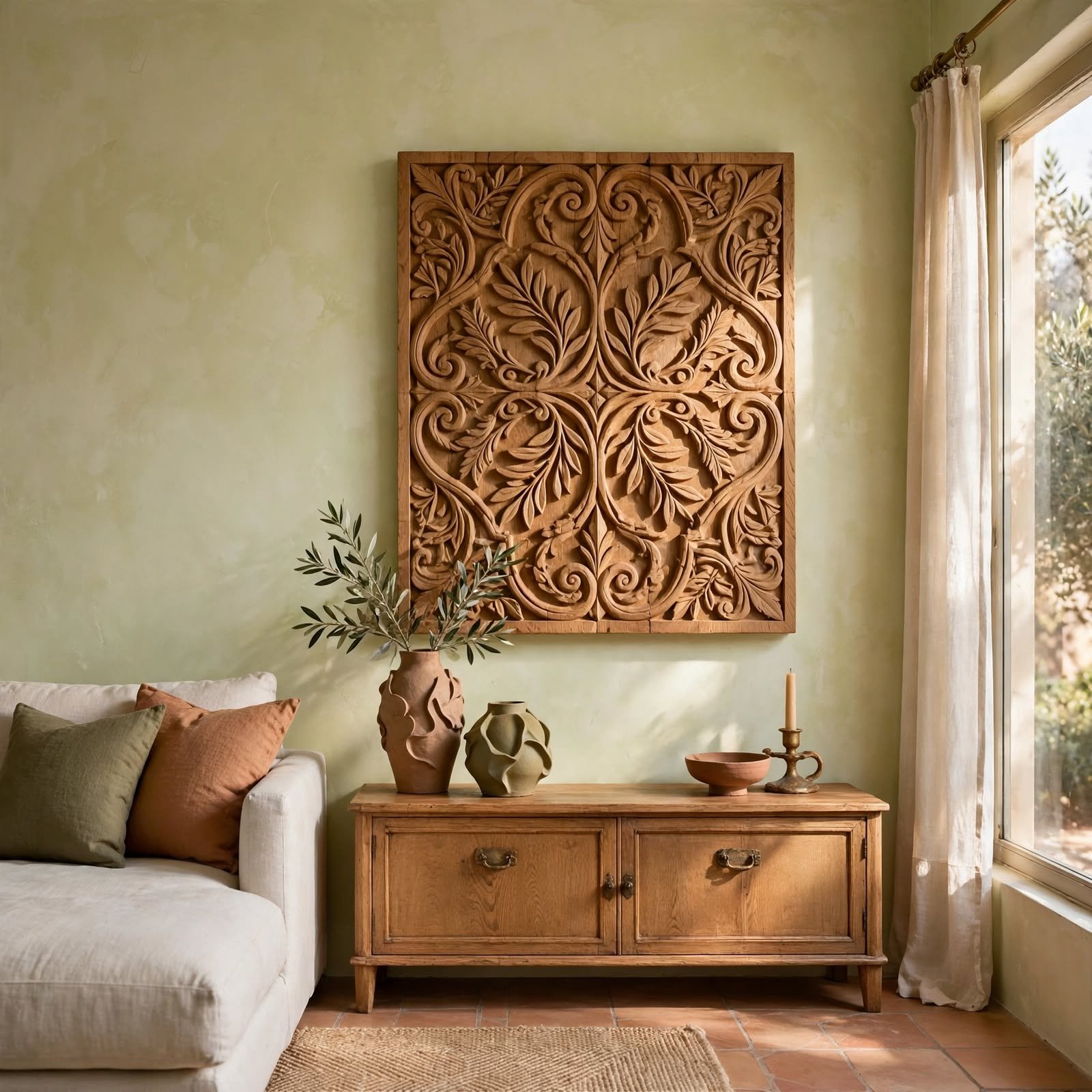 4. Carved Wood Relief Sculpture for Wooden Wall Decor
