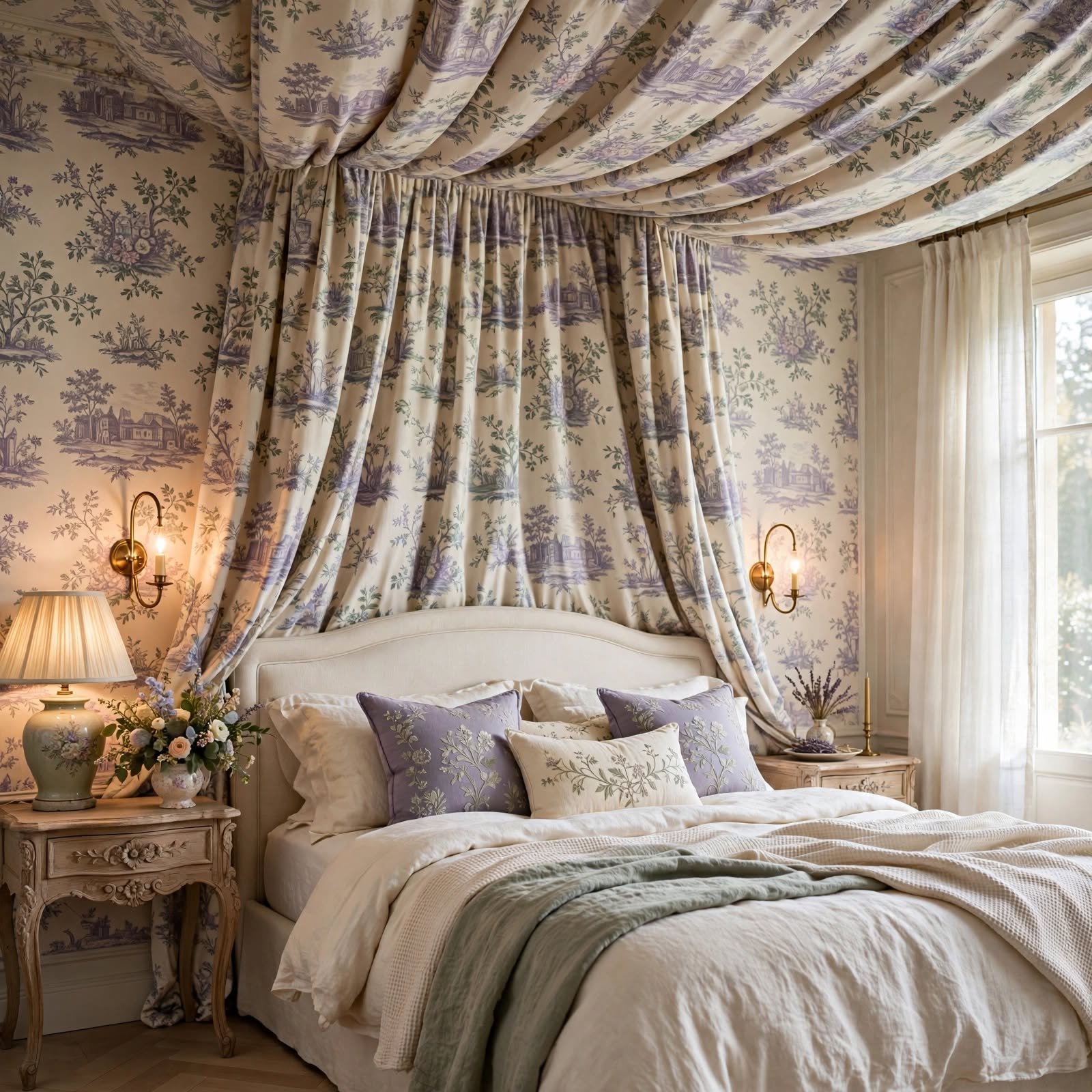 1. Ceiling Canopy Wallpaper Drape Effect for Wallpaper Bedroom