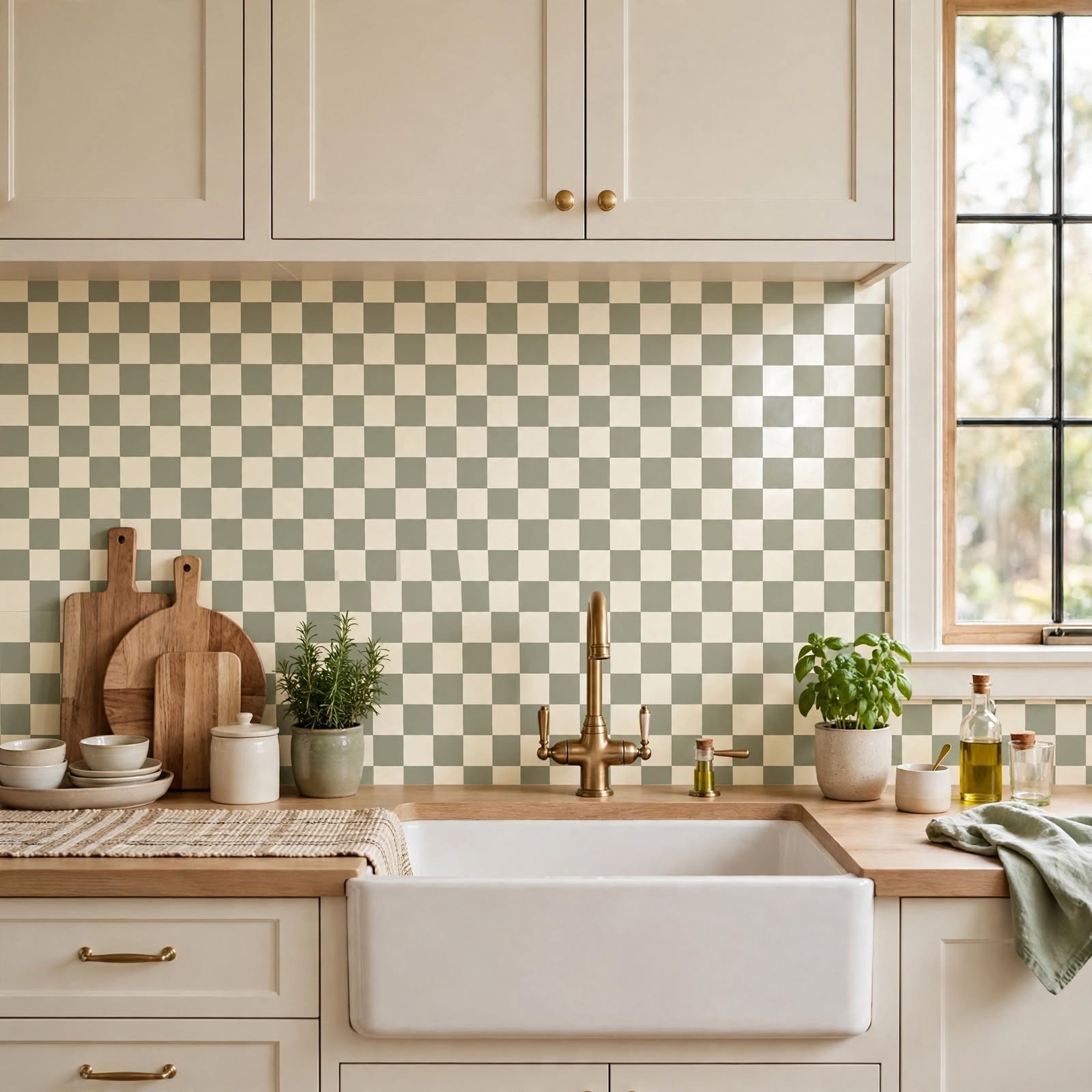 7. Checkerboard Vinyl Kitchen Wallpaper for Kitchen Wallpaper Ideas