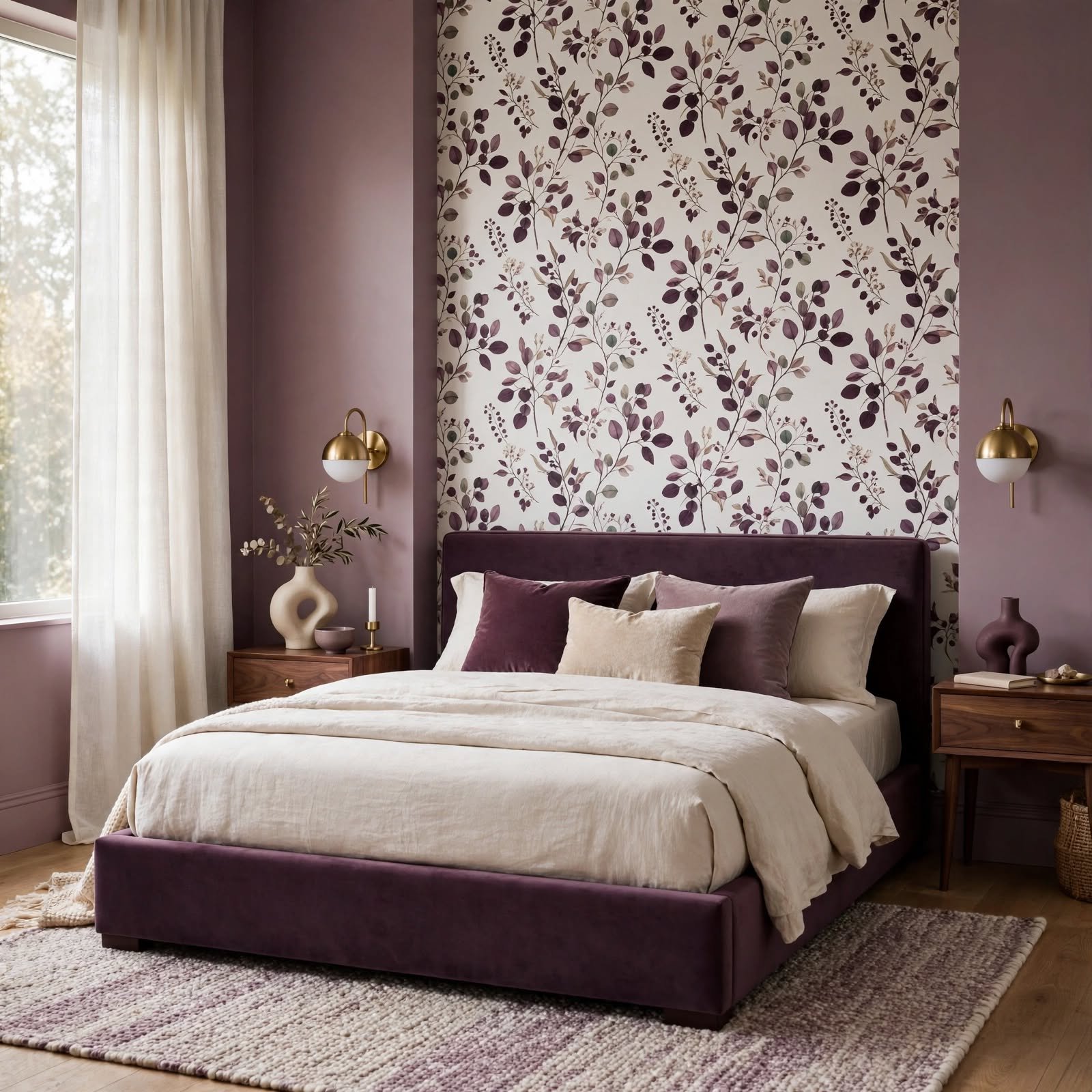 14. Color-Matched Paint and Wallpaper Blend for Wallpaper Bedroom