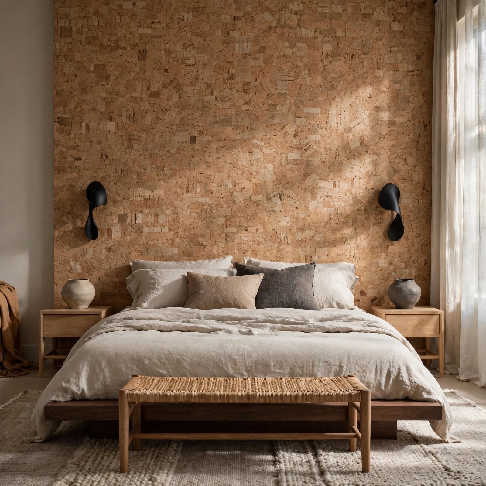 5. Cork Textured Wallpaper Accent for Wallpaper Ideas for Bedroom