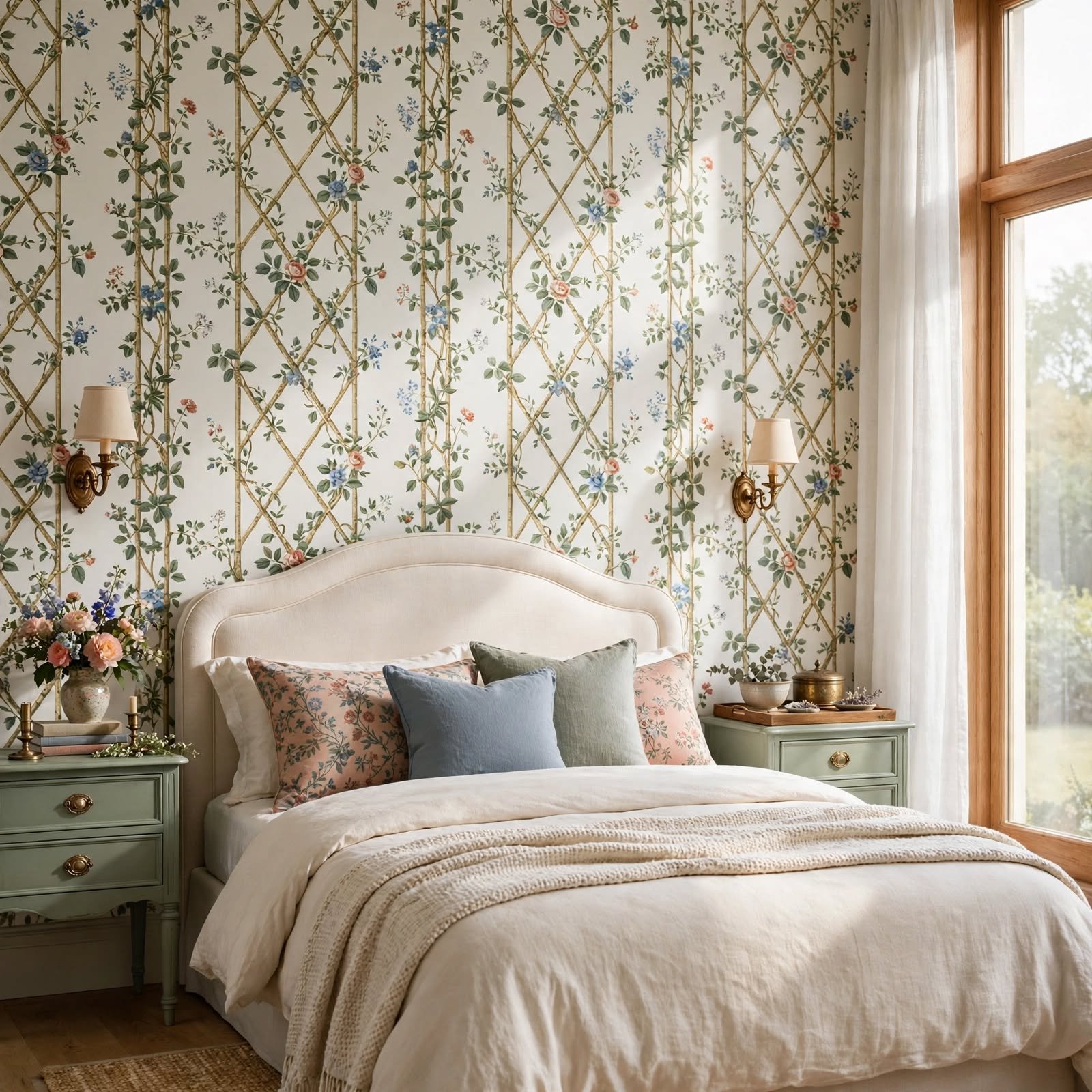 3. Floral Trellis Print Bedroom Wallpaper for Bedroom Wallpaper Ideas