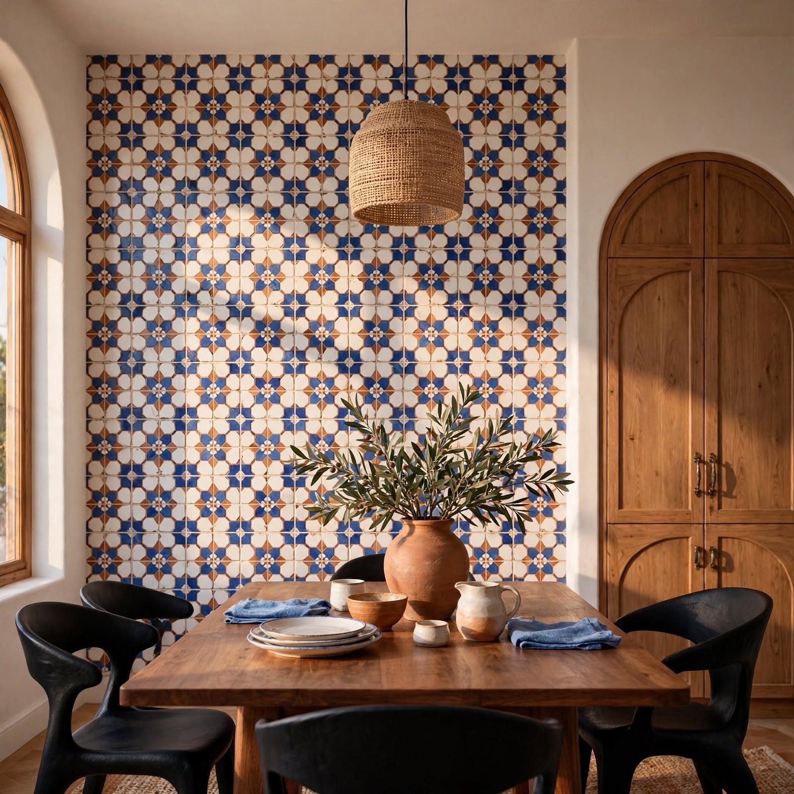 6. Geometric Tile-Look Wallpaper for Wallpaper Ideas