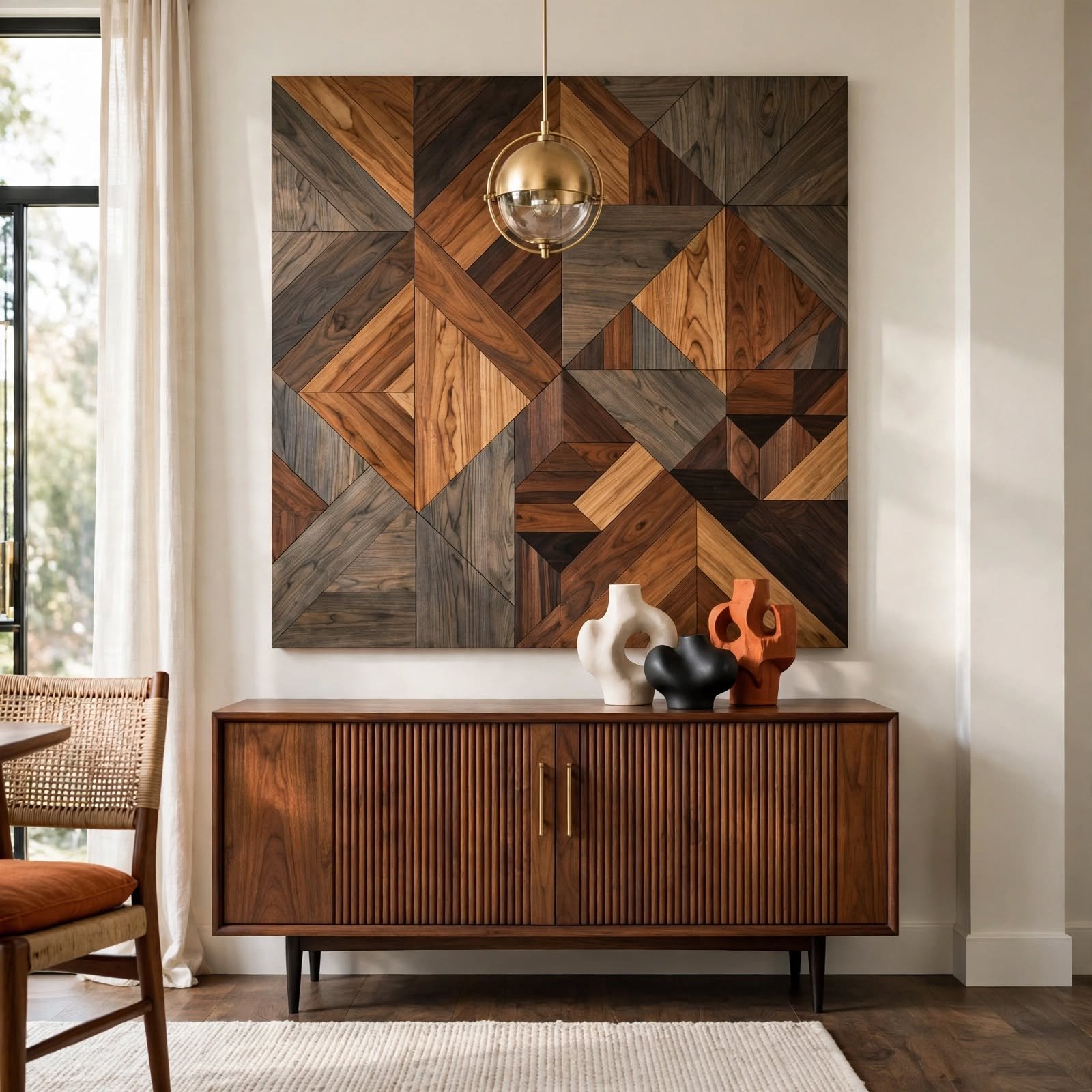 3. Geometric Wood Inlay Panel for Wooden Wall Decor