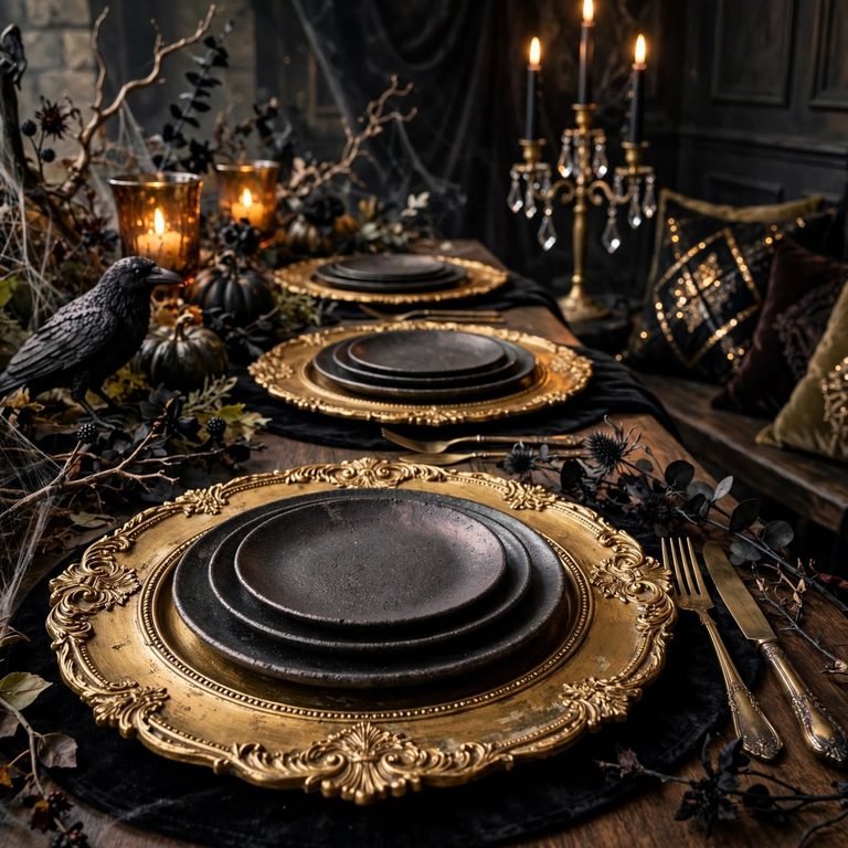 black and gold halloween decor