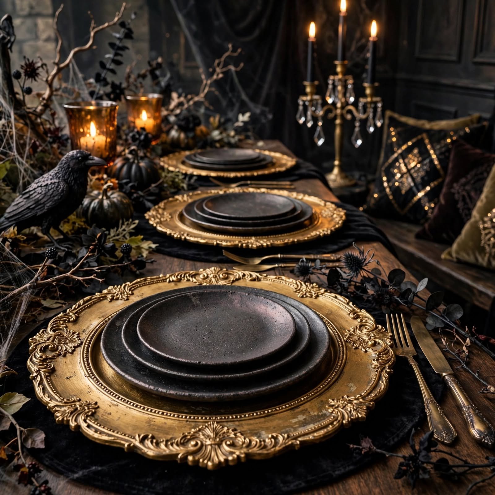 black and gold halloween decor