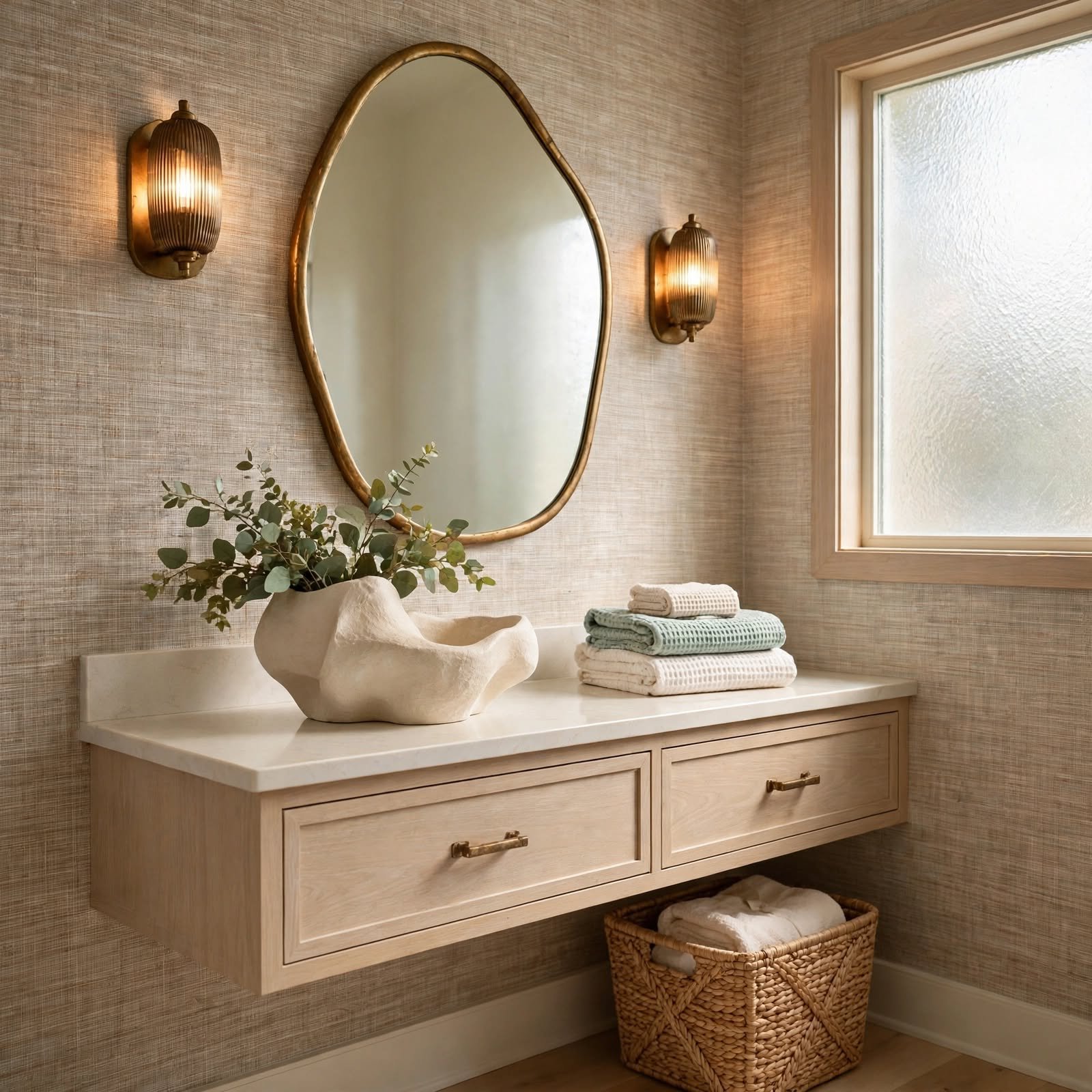 14. Grasscloth-Look Vinyl Bathroom Wallpaper for Wallpaper Bathroom