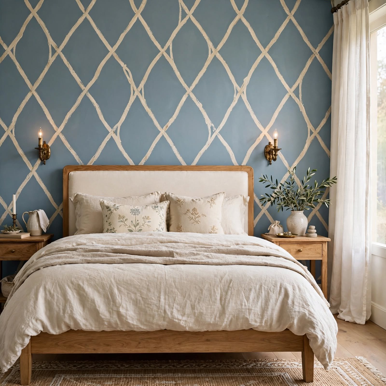 4. Hand-Painted Trellis Pattern for DIY Wallpaper