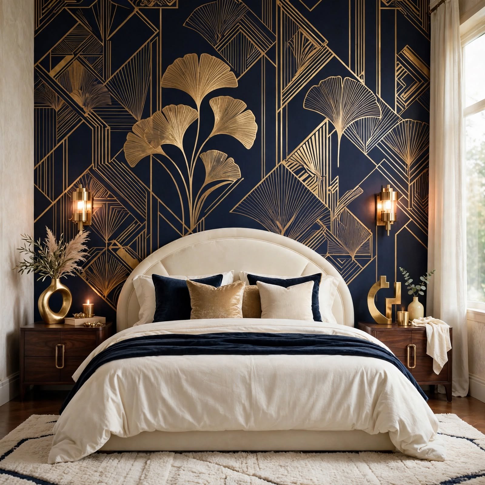 18. Navy and Gold Wallpaper Statement for Wallpaper Ideas for Bedroom