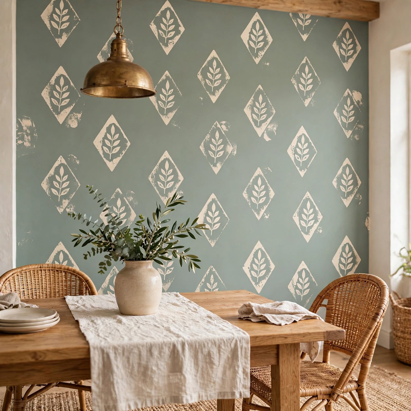 14. Potato Stamp Pattern Wall for DIY Wallpaper
