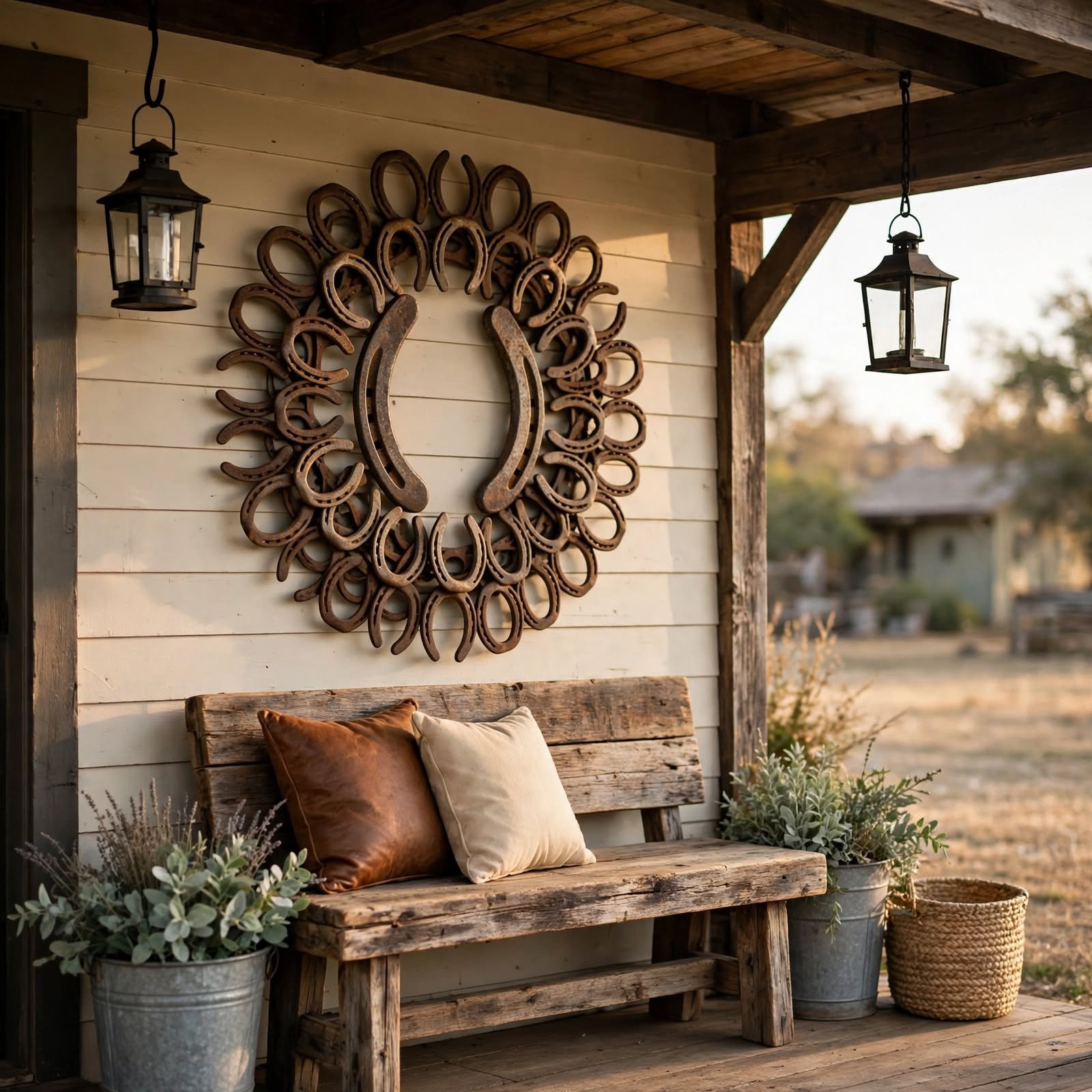 6. Rustic Horseshoe Wall Art for Outdoor Wall Decor
