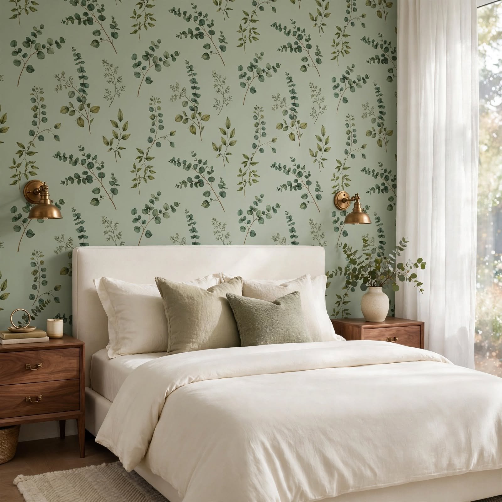 4. Sage Green Botanical Wallpaper for Wallpaper Ideas for Bedroom