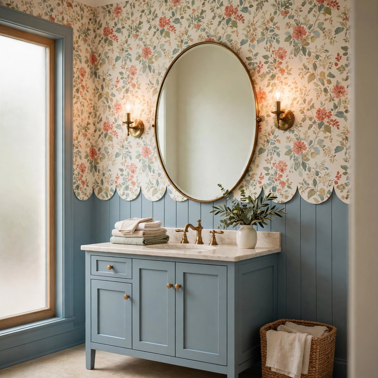 10. Scalloped Wallpaper Border Bathroom for Wallpaper Bathroom