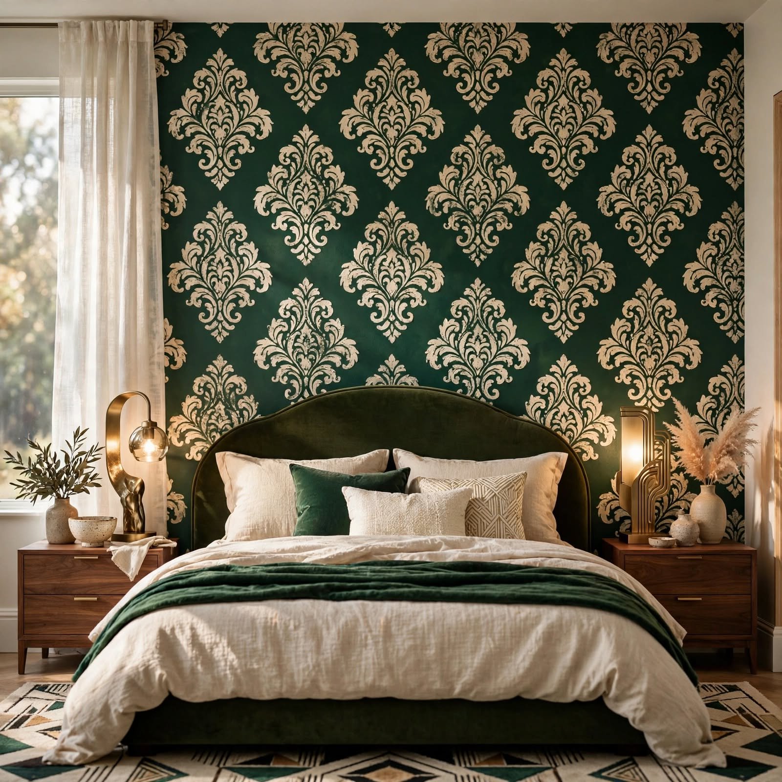 9. Sponge-Stamped Damask Pattern for DIY Wallpaper