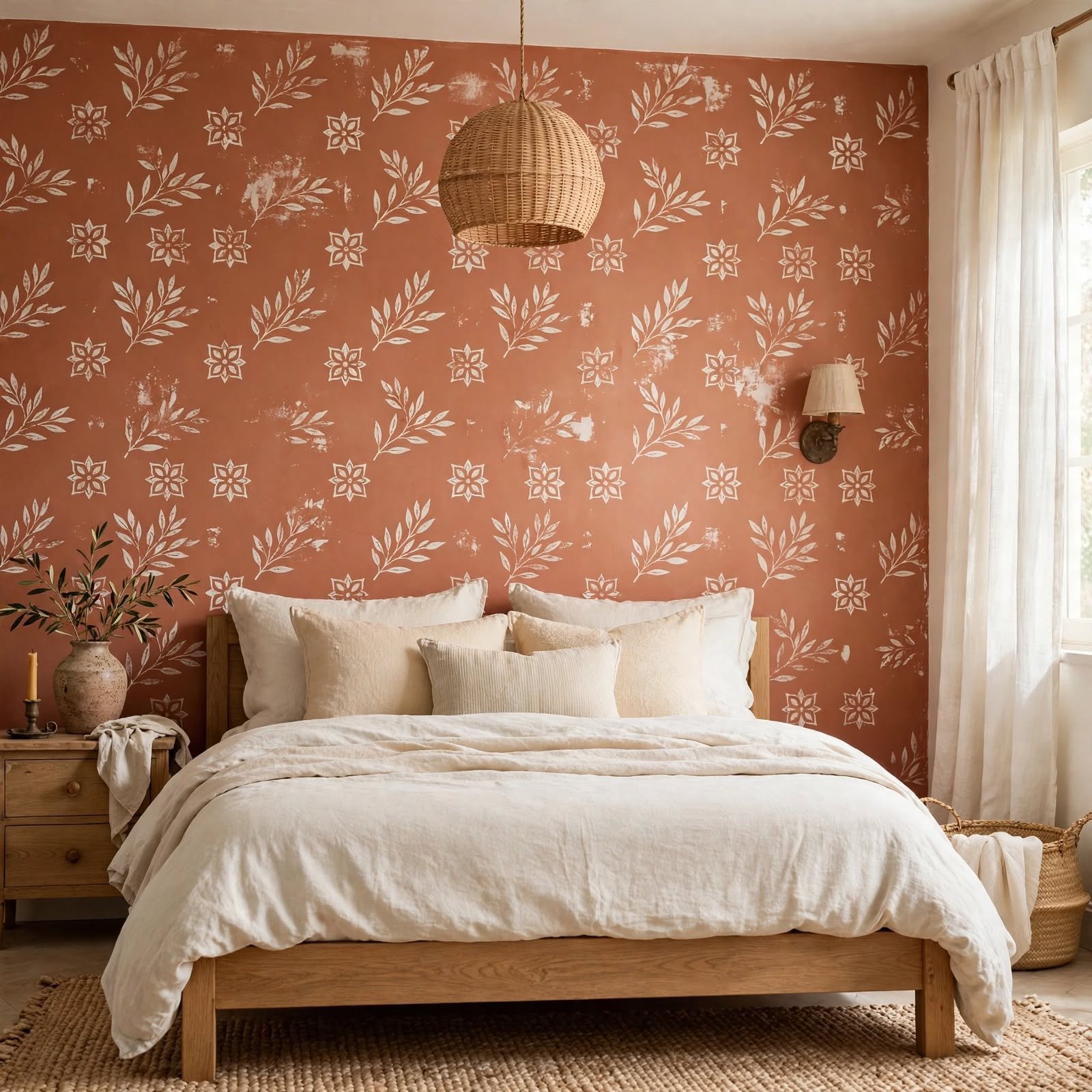 3. Stamped Block Print Wall Pattern for DIY Wallpaper