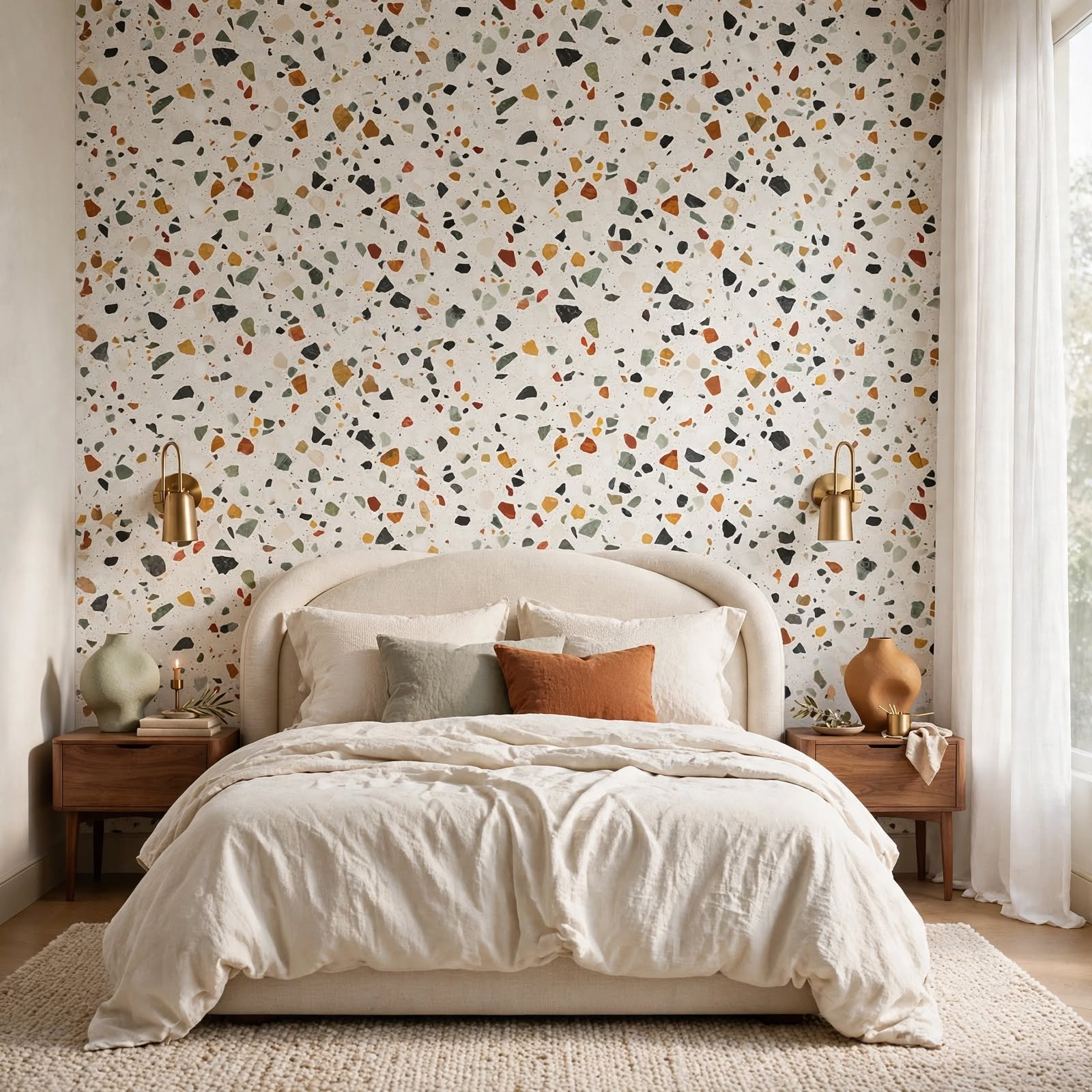 8. Terrazzo Print Wallpaper Wall for Wallpaper Ideas for Bedroom