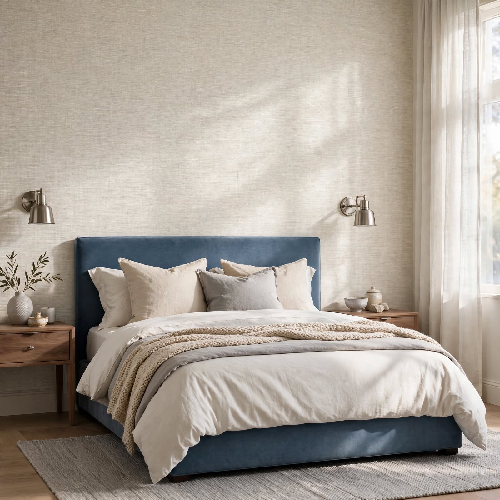 7. Textured Linen-Look Wallpaper for Wallpaper Bedroom