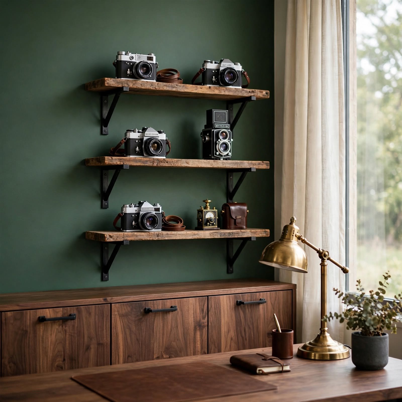 9. Vintage Camera Shelf Display for Vintage Wall Decor