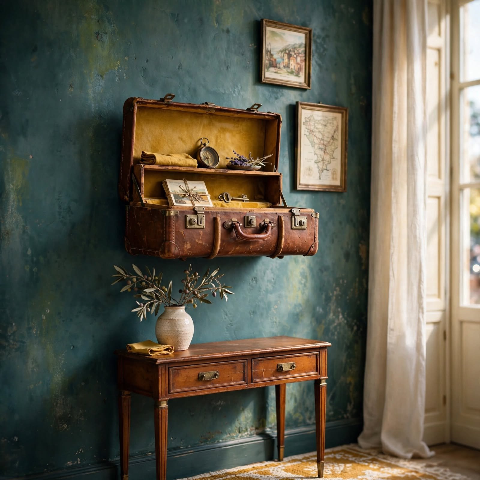 3. Vintage Suitcase Wall Shelf for Vintage Wall Decor