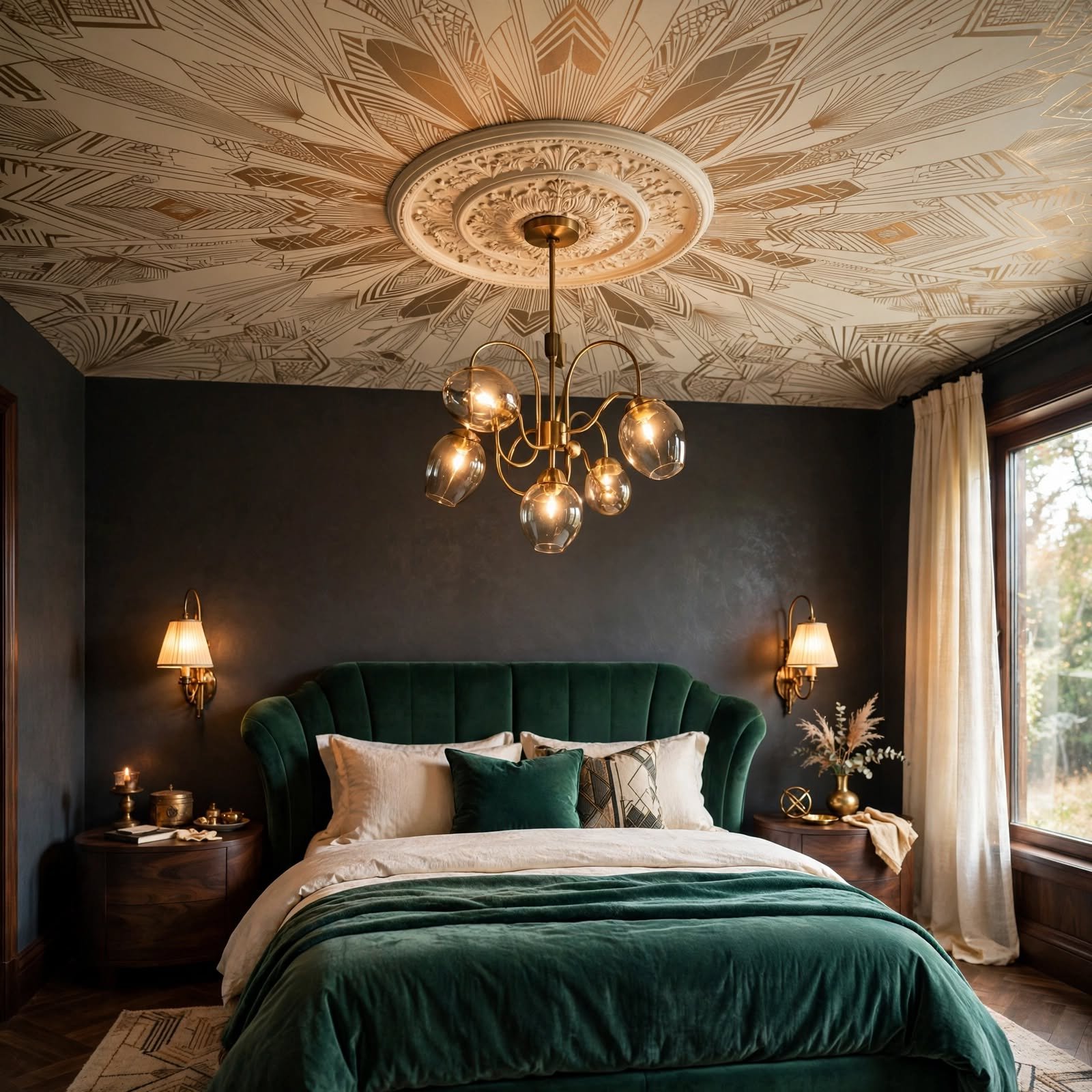 11. Wallpaper Ceiling Medallion Accent for Wallpaper Bedroom