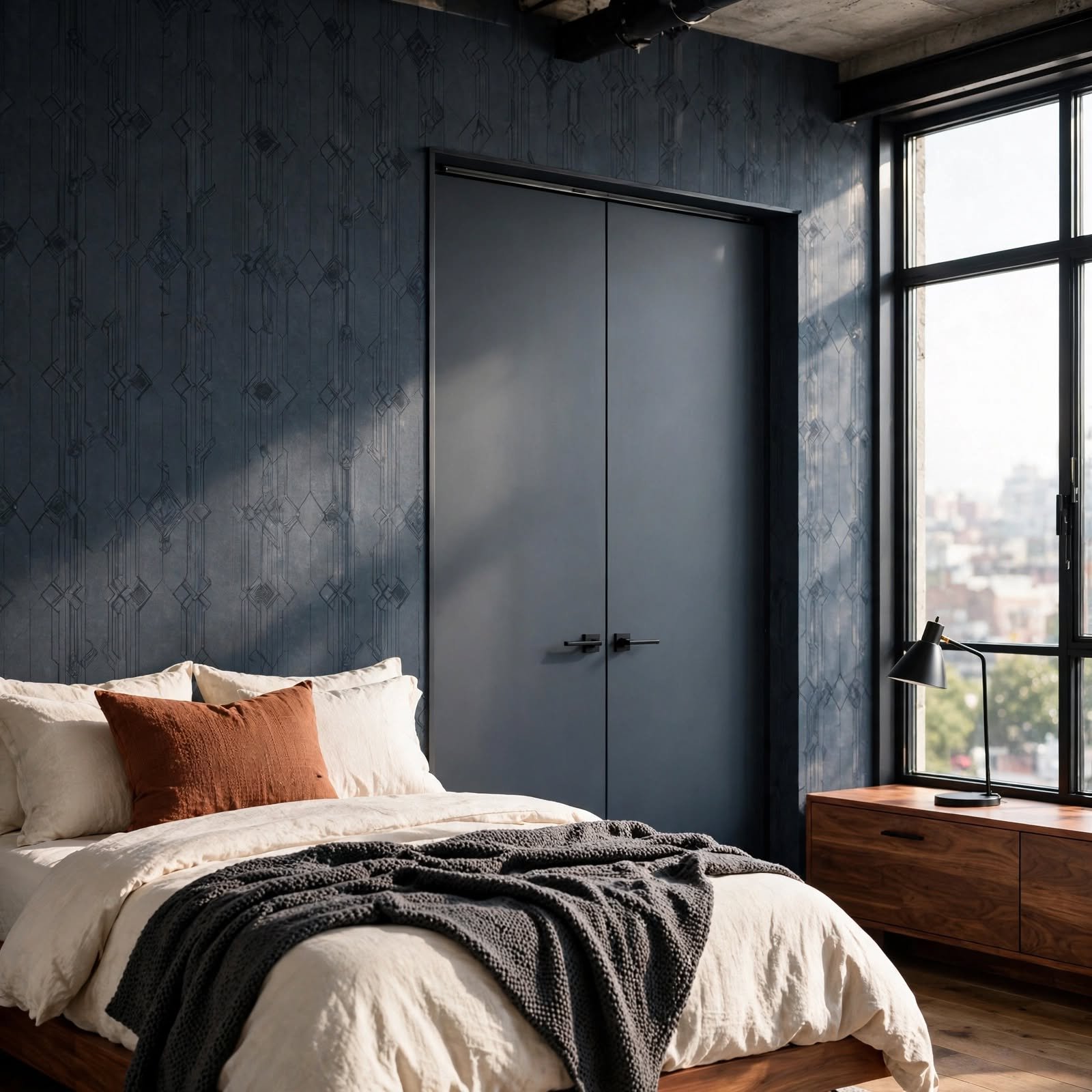 11. Wallpaper Matched to Closet Door Hardware Finish for Bedroom Decor Wallpaper