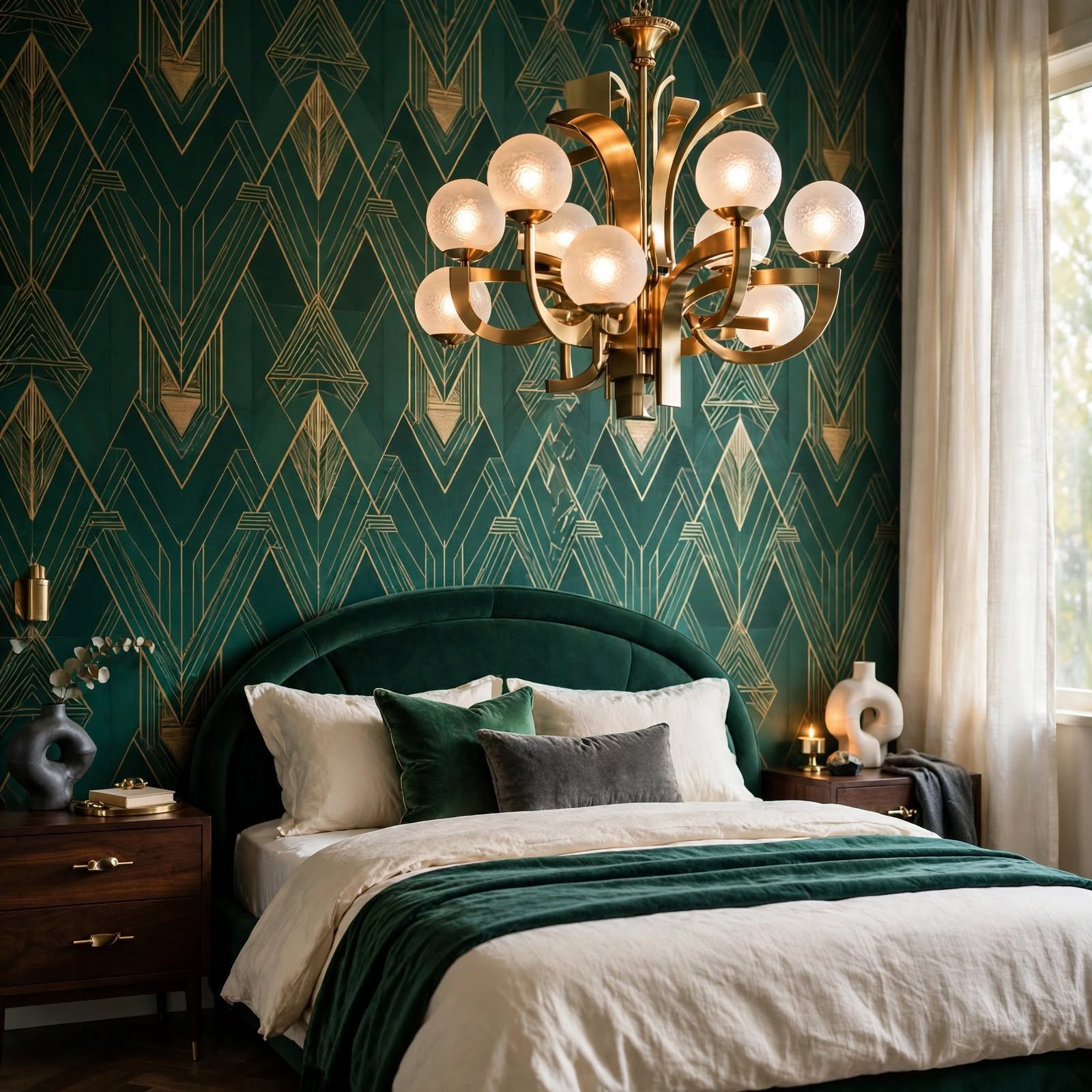 6. Wallpaper Paired with Statement Lighting for Bedroom Decor Wallpaper