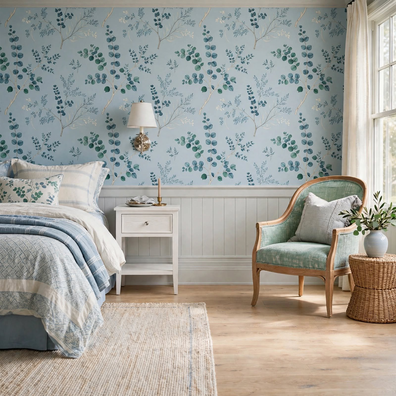 10. Wallpaper and Accent Chair Fabric Pairing for Bedroom Decor Wallpaper