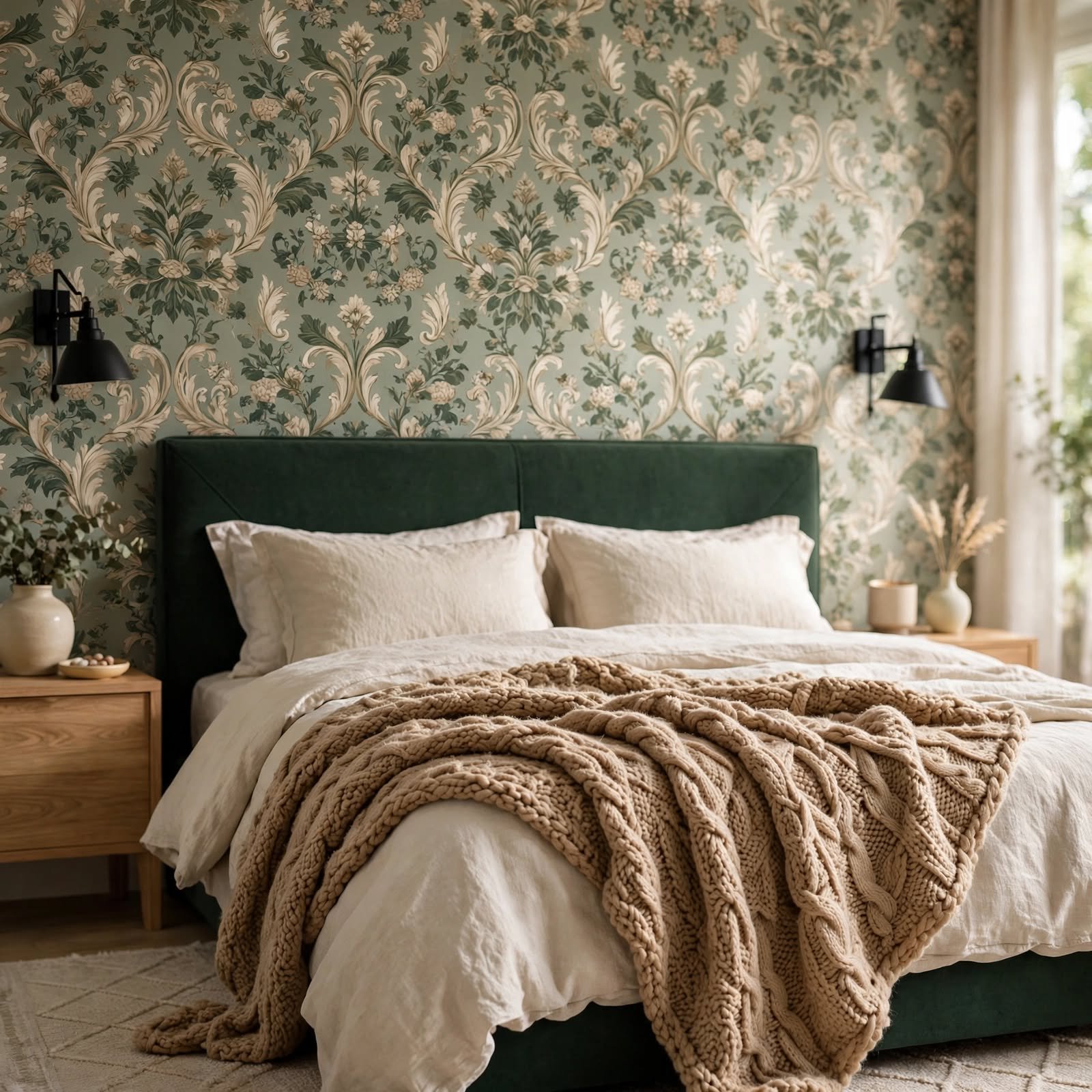 4. Wallpaper and Throw Blanket Texture Balance for Bedroom Decor Wallpaper