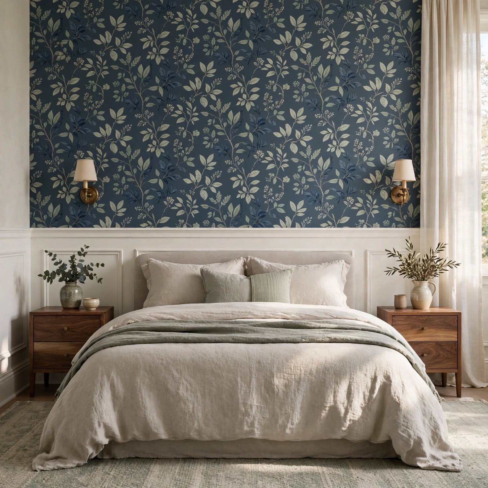 9. Wallpaper and Wainscot Pairing for Wallpaper Bedroom