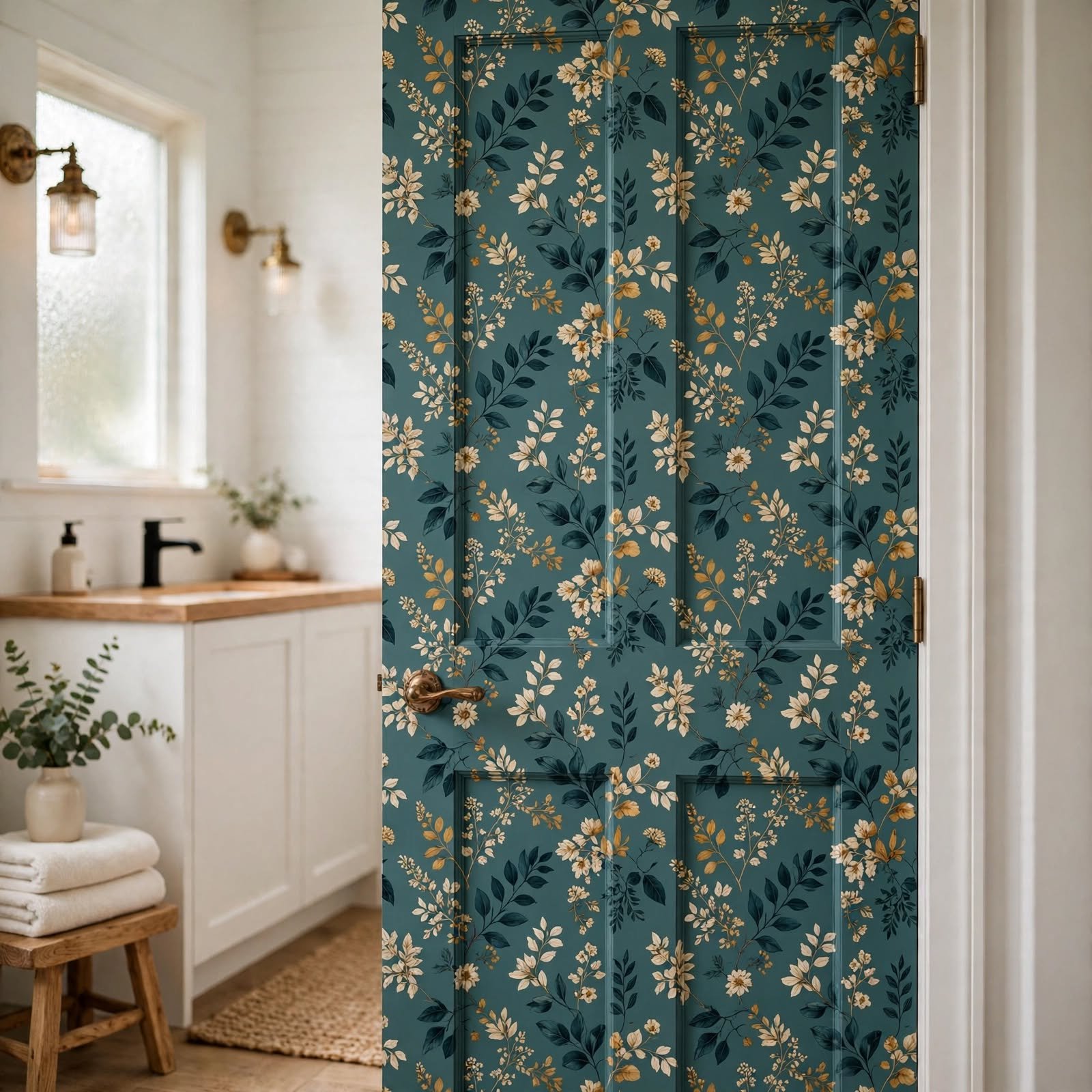 15. Wallpapered Bathroom Door Interior for Wallpaper Bathroom