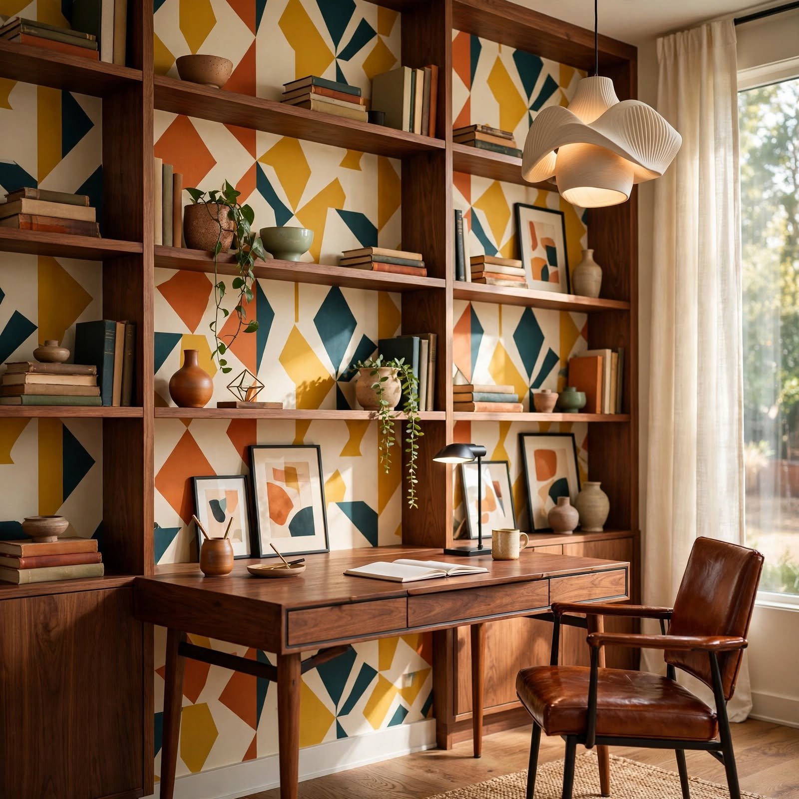 8. Wallpapered Bookcase Backing for Wallpaper Ideas