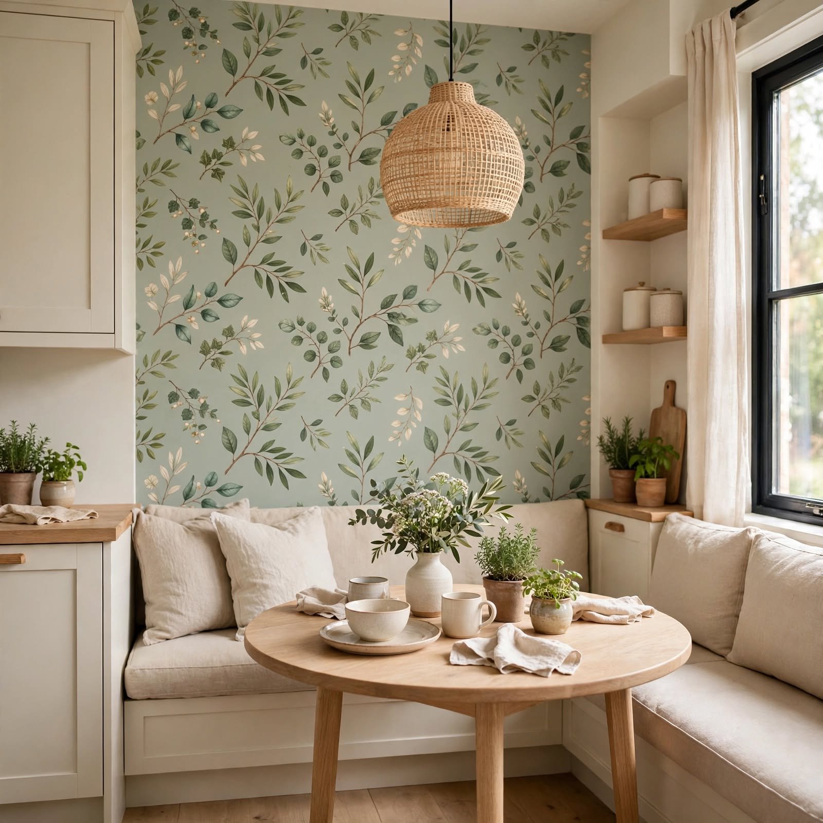 10. Wallpapered Breakfast Nook Wall for Kitchen Wallpaper Ideas