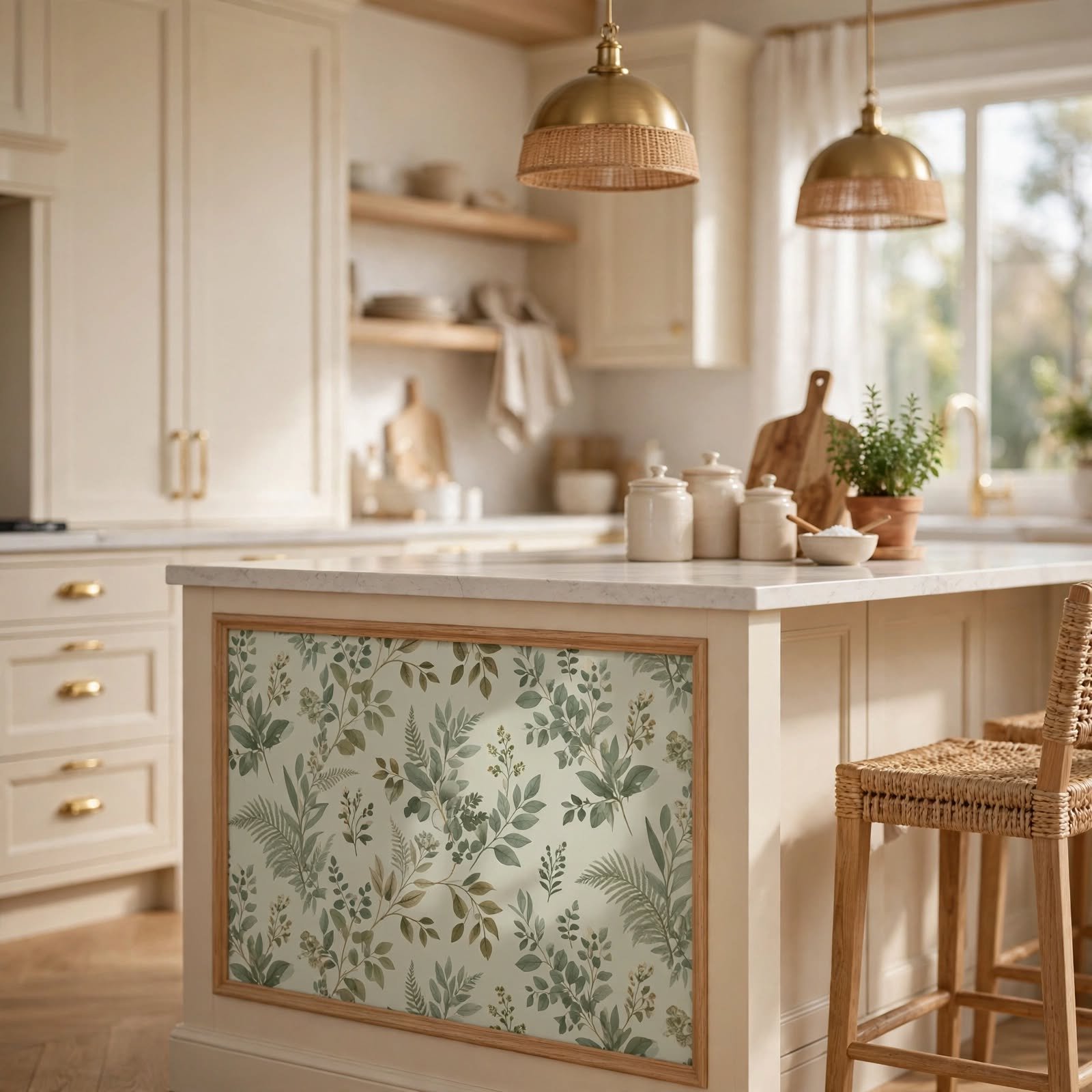 6. Wallpapered Kitchen Island End Panel for Kitchen Wallpaper Ideas