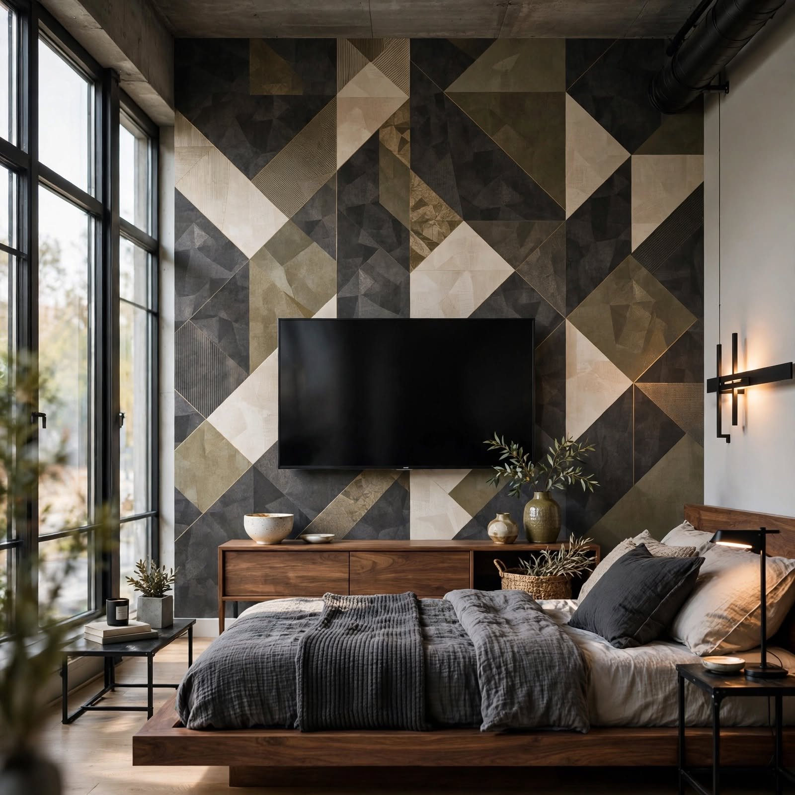 12. Wallpapered TV Wall in Bedroom for Bedroom Wallpaper Ideas