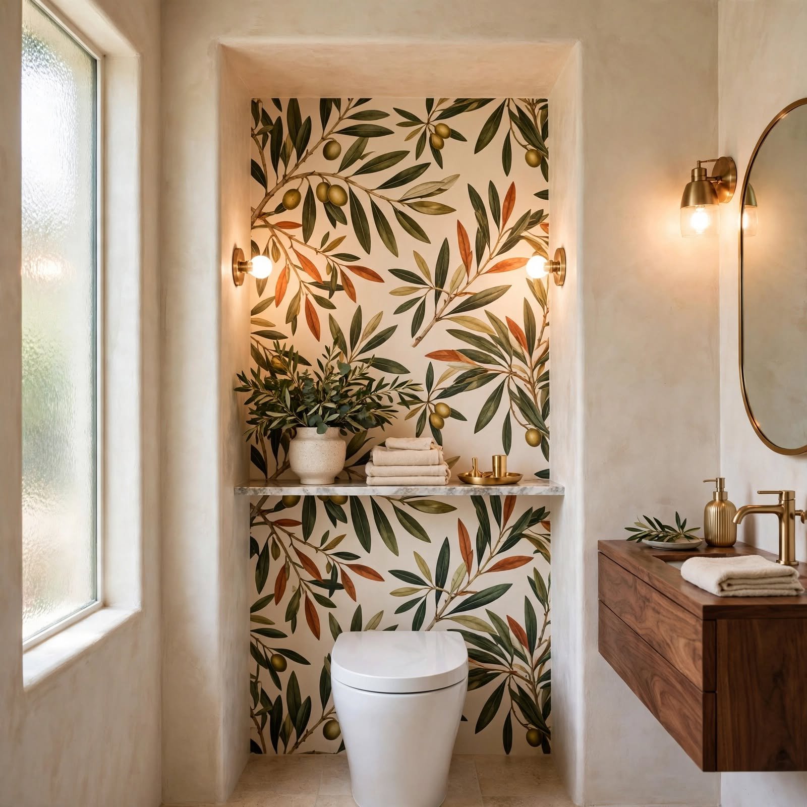 5. Wallpapered Toilet Alcove Accent for Wallpaper Bathroom