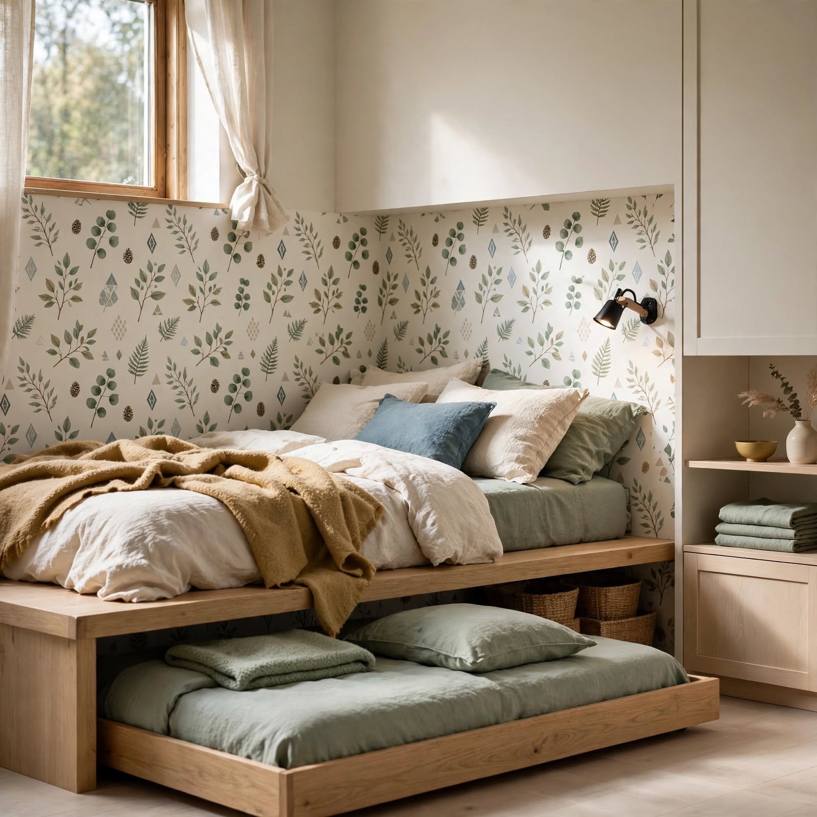 4. Wallpapered Under-Bed Trundle Nook for Bedroom Wallpaper Ideas
