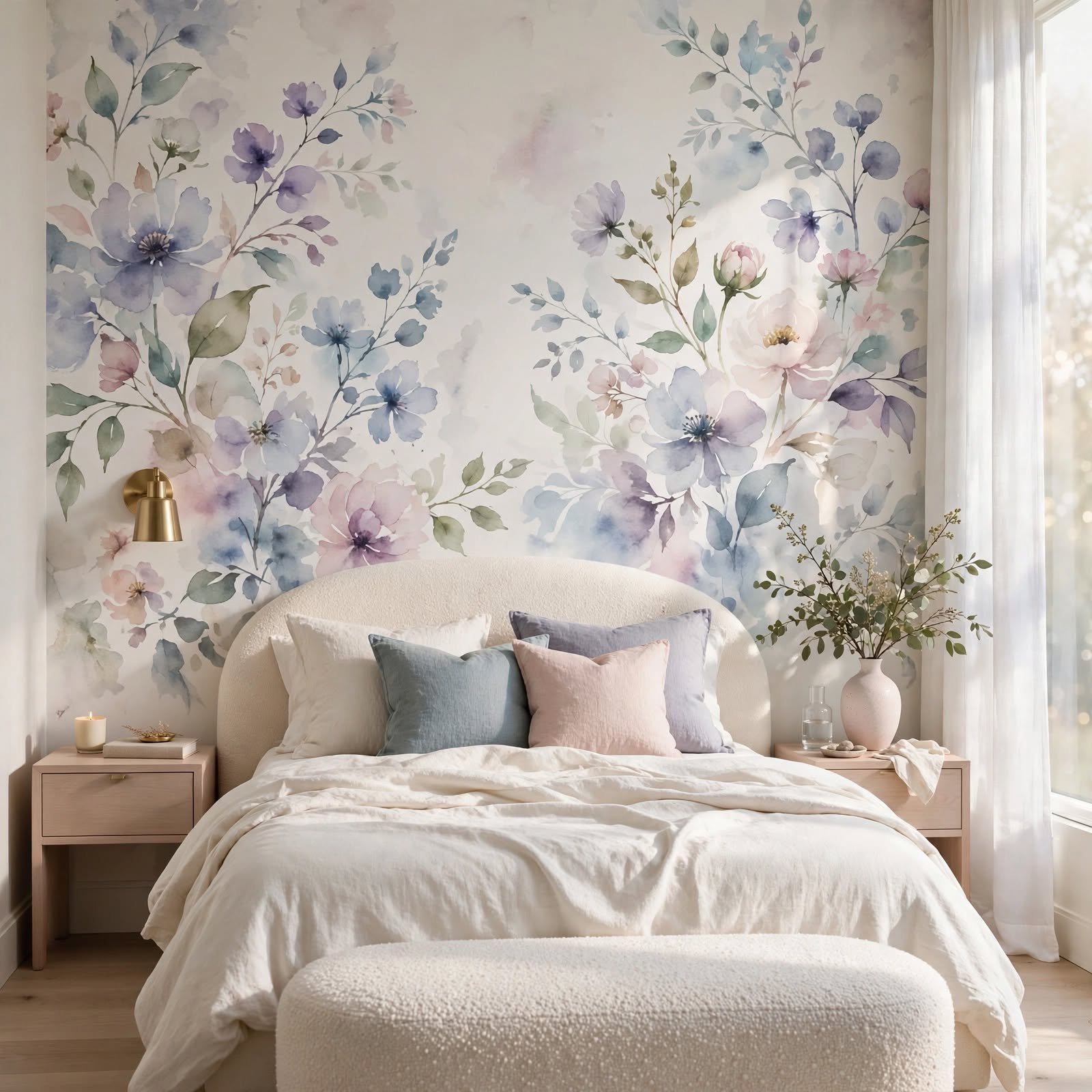 15. Watercolor Floral Wash Wallpaper for Bedroom Wallpaper Ideas