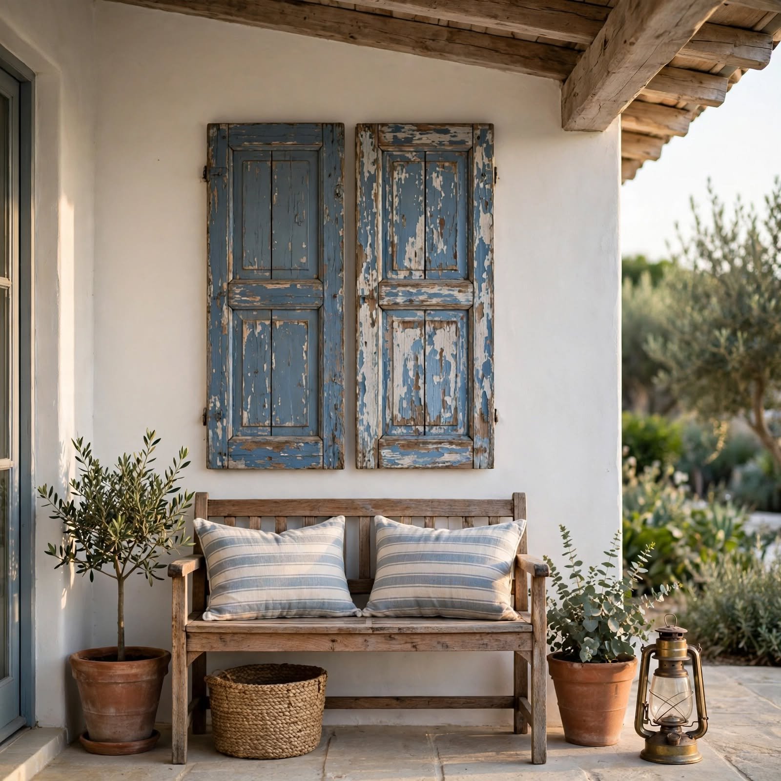 9. Weathered Shutter Wall Accent for Outdoor Wall Decor