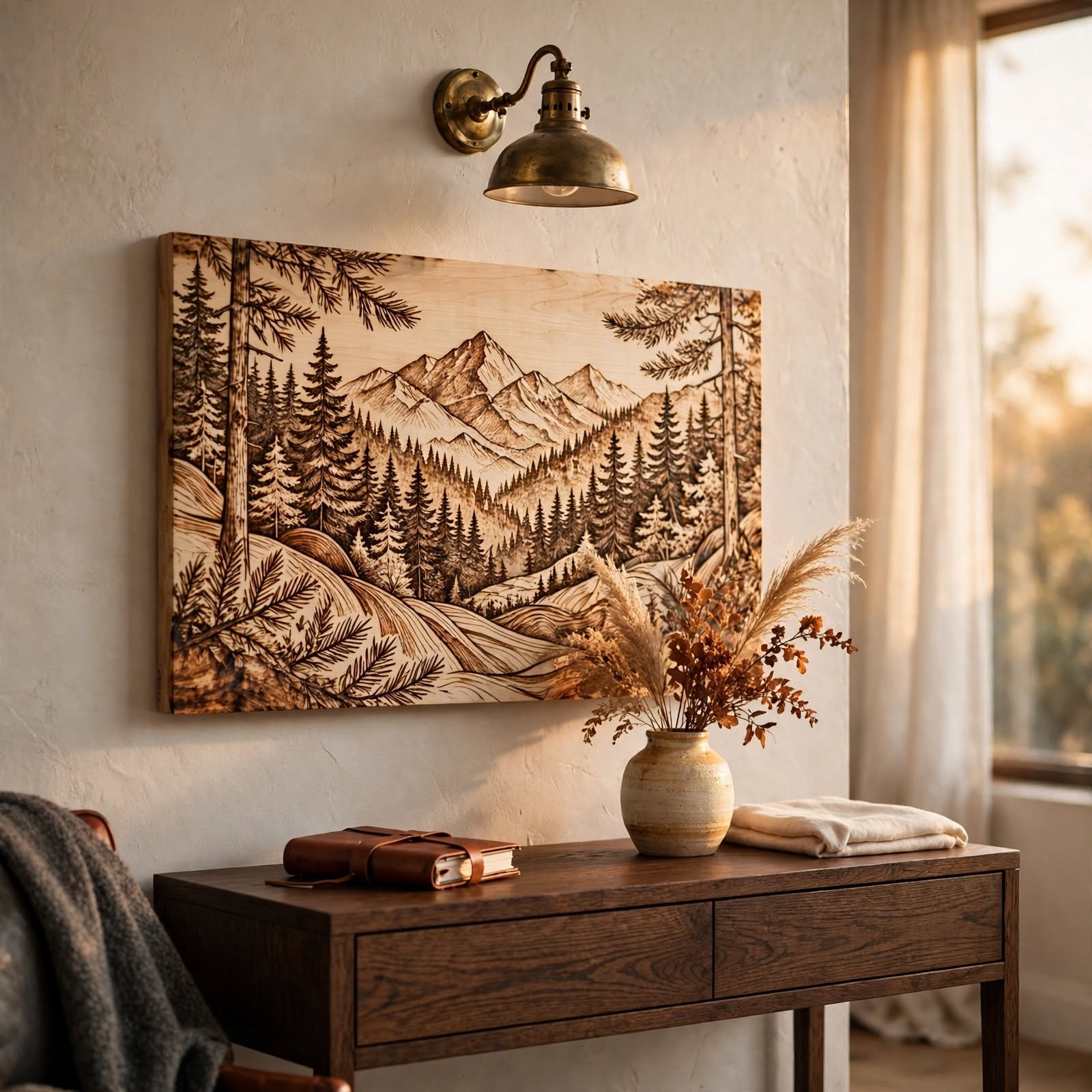 2. Wood Burned Pyrography Design for Wooden Wall Decor