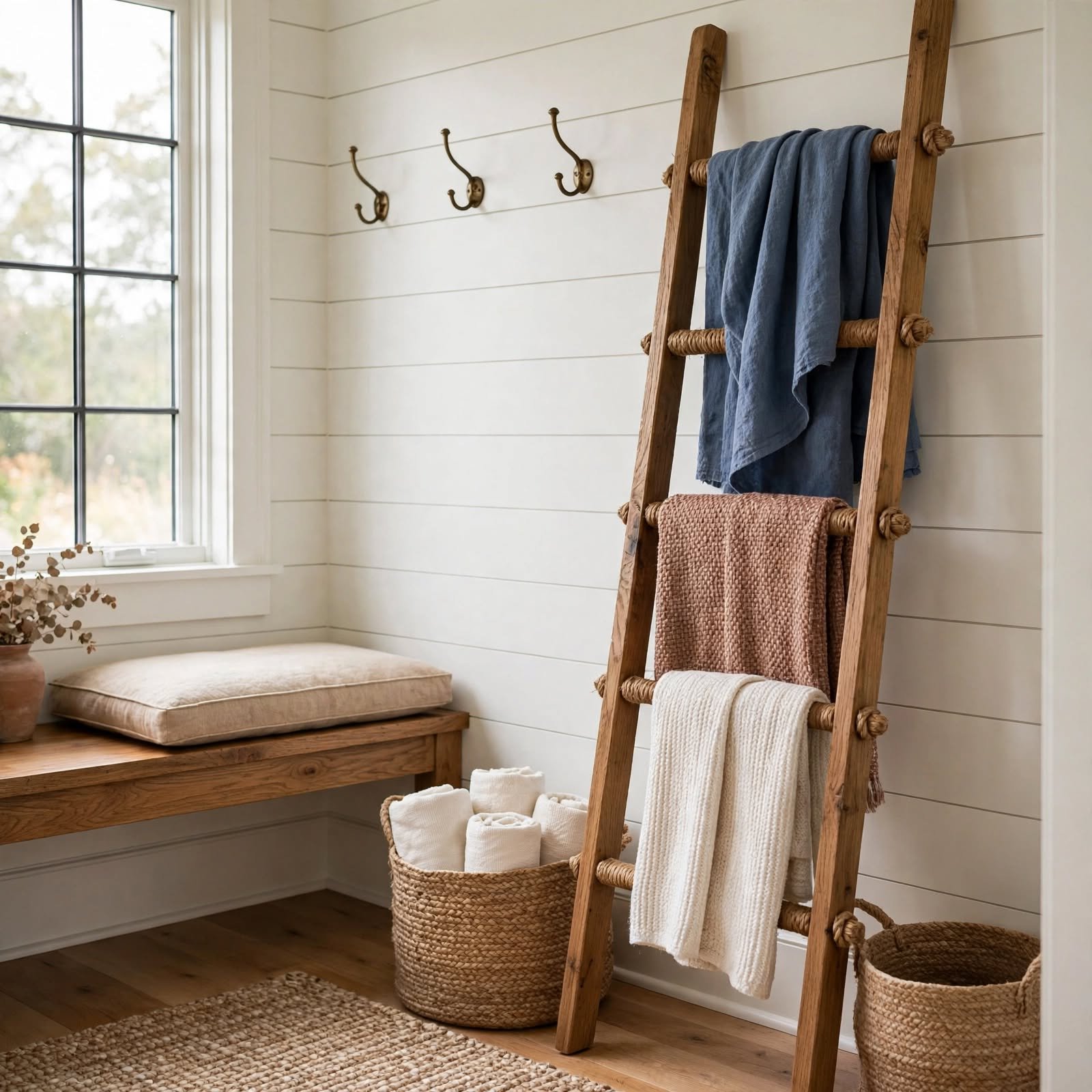 15. Wood Rope Ladder Display Rack for Wooden Wall Decor