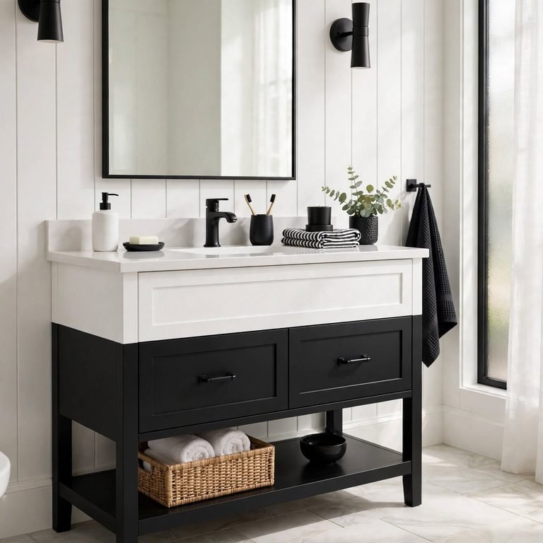 black and white bathroom decor