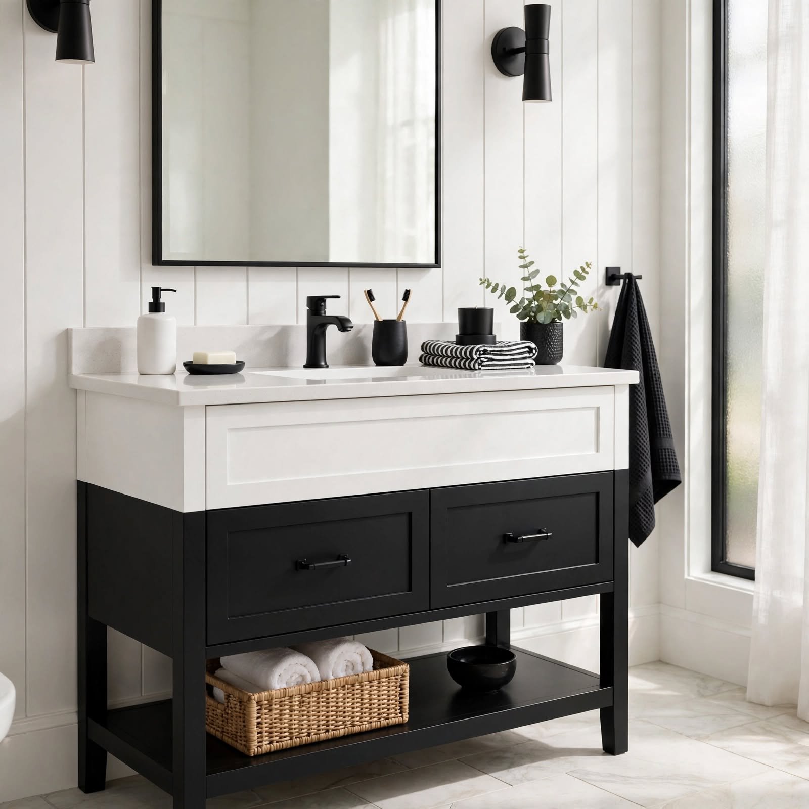 black and white bathroom decor